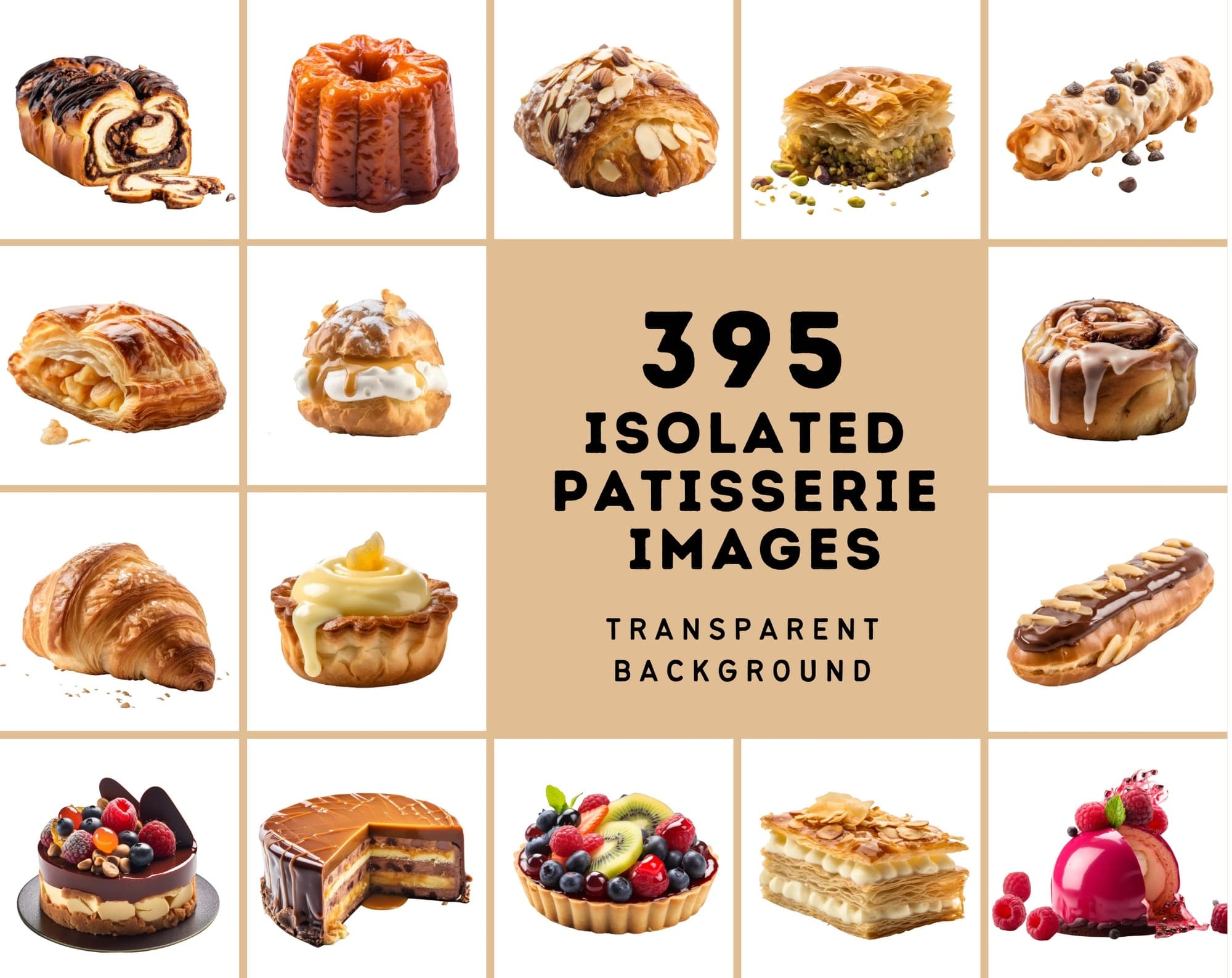 395 Patisserie Images Collection with Transparent Background Digital Download Sumobundle