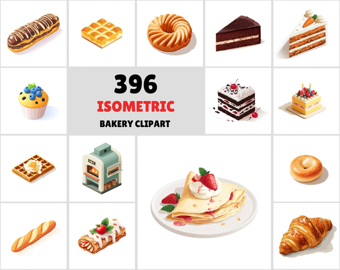 396 Isometric Bakery Clipart Bundle