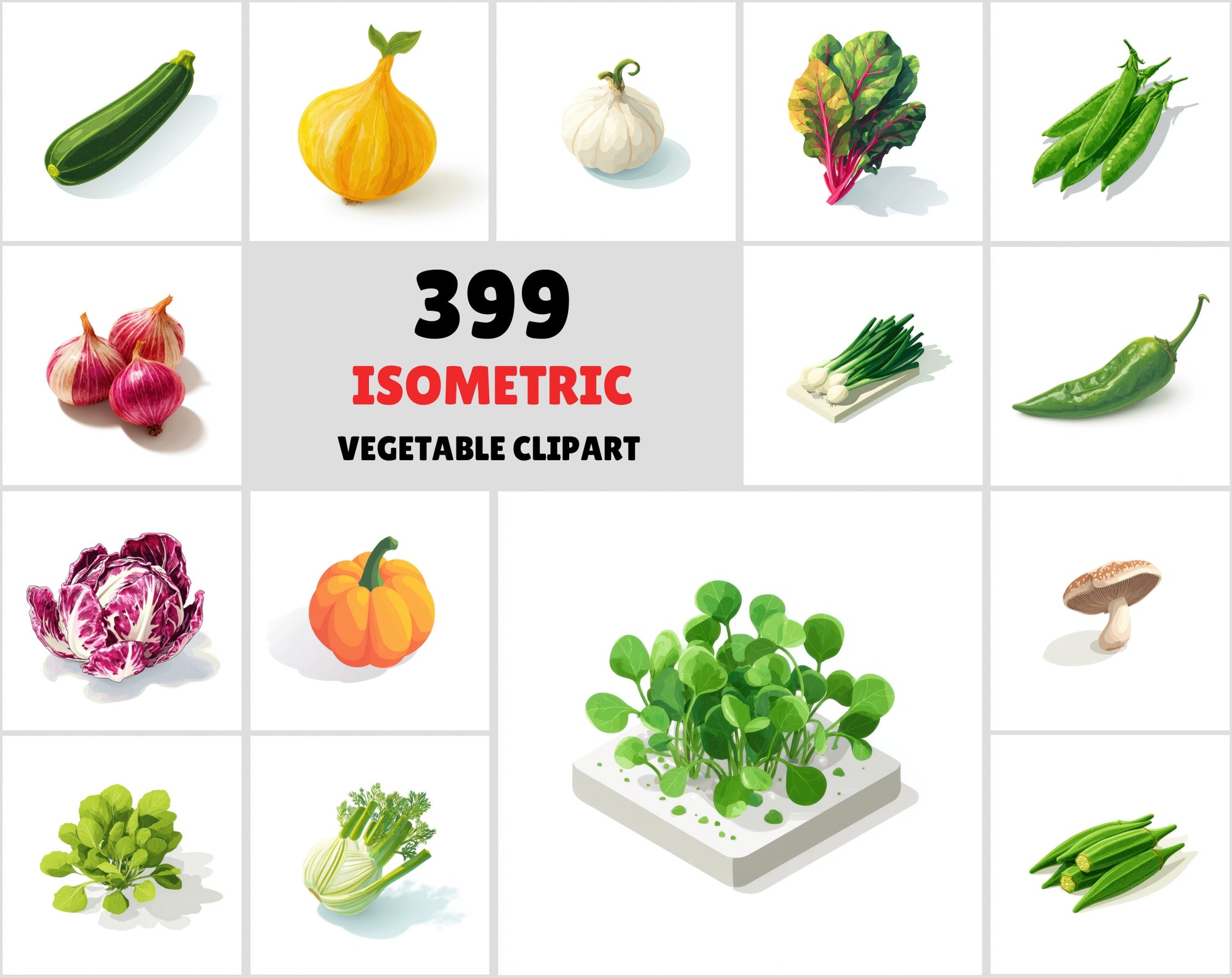 399 Isometric Vegetable Illustrations