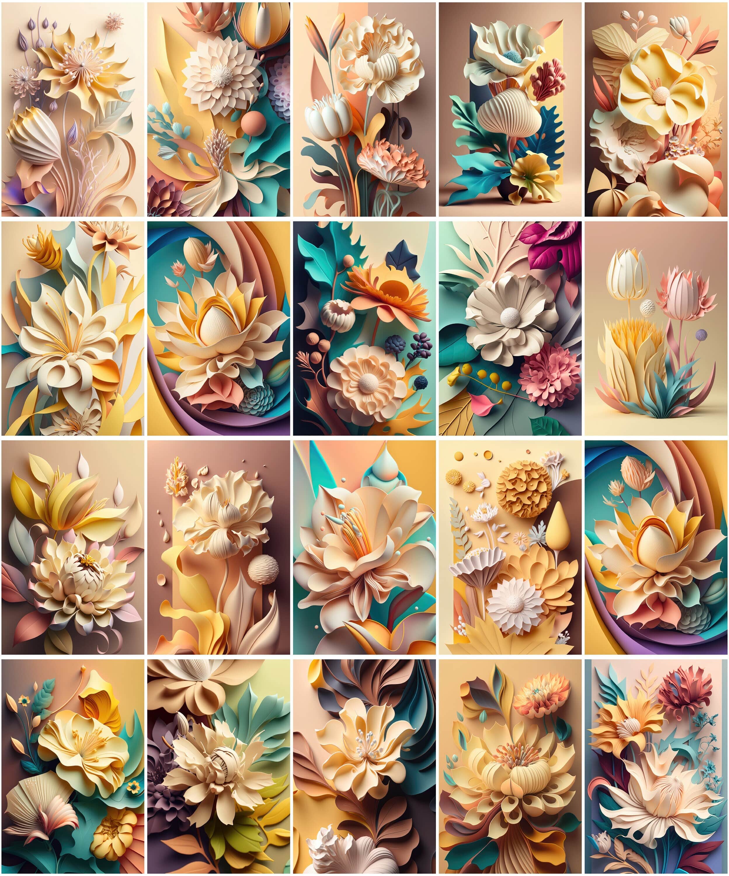 3D Pastel Floral Image Bundle, 85 Printable Artworks, Canvas Wall Art, iPhone Wallpaper, Digital Download Digital Download Sumobundle
