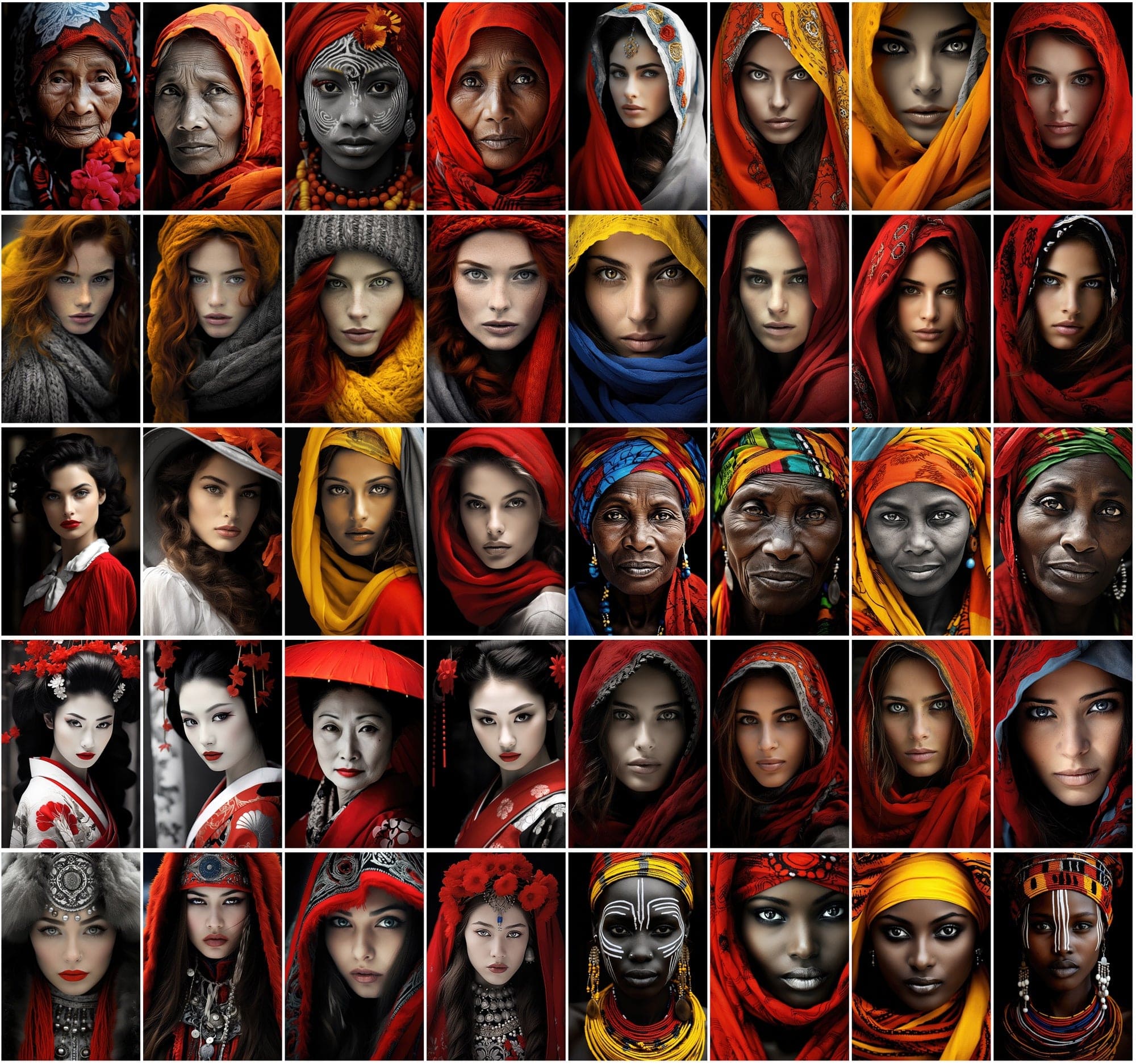 400 Close-Up Women Portraits: Diverse Countries, Selective Color, Commercial License Digital Download Sumobundle