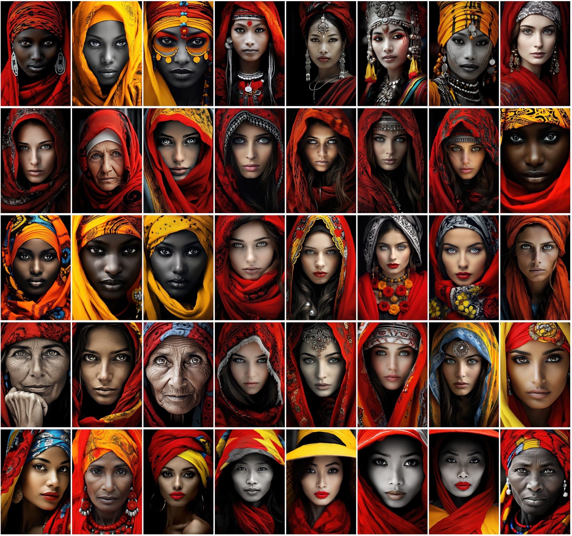 400 Close-Up Women Portraits: Diverse Countries, Selective Color, Commercial License Digital Download Sumobundle