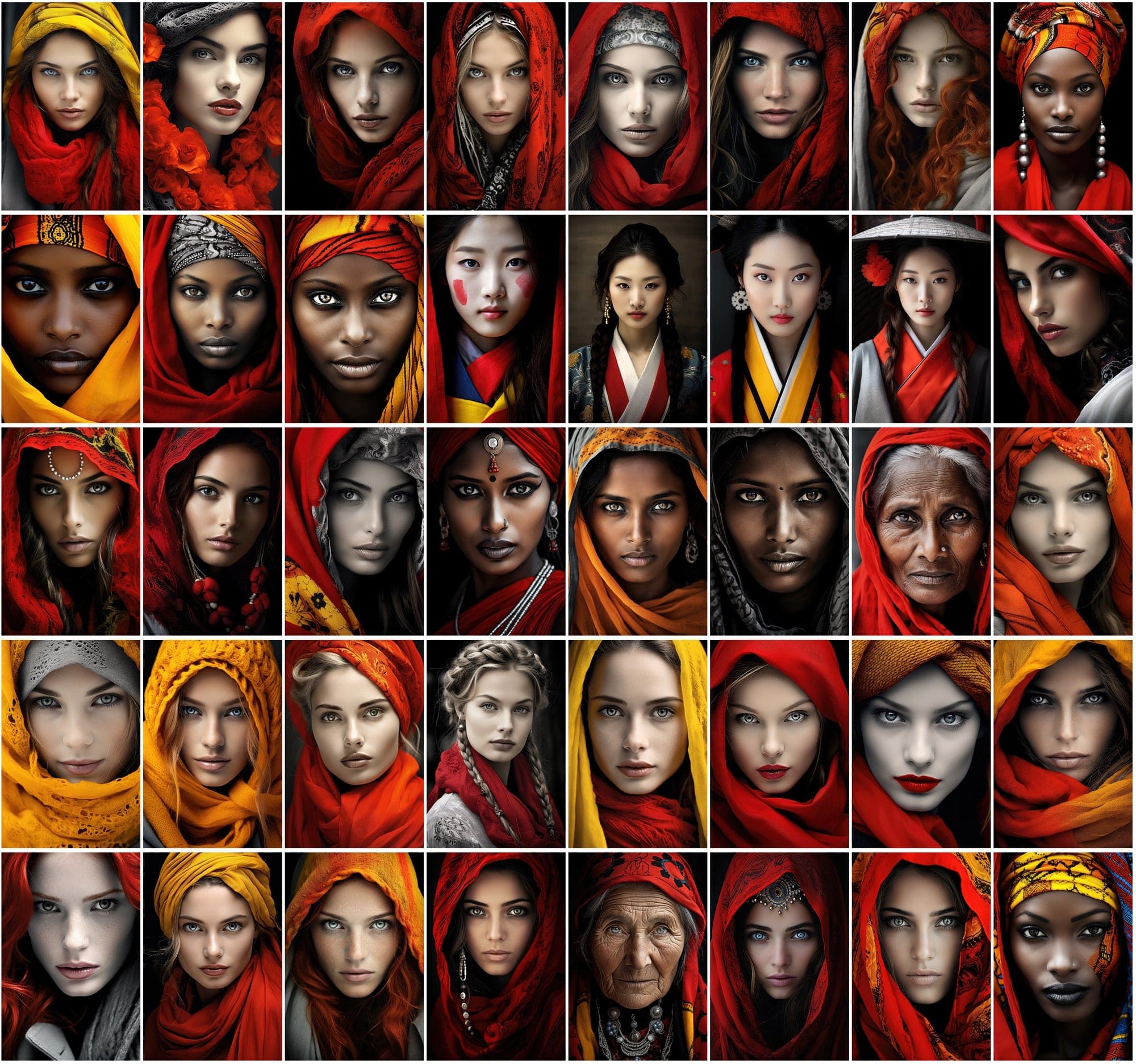 400 Close-Up Women Portraits: Diverse Countries, Selective Color, Commercial License Digital Download Sumobundle