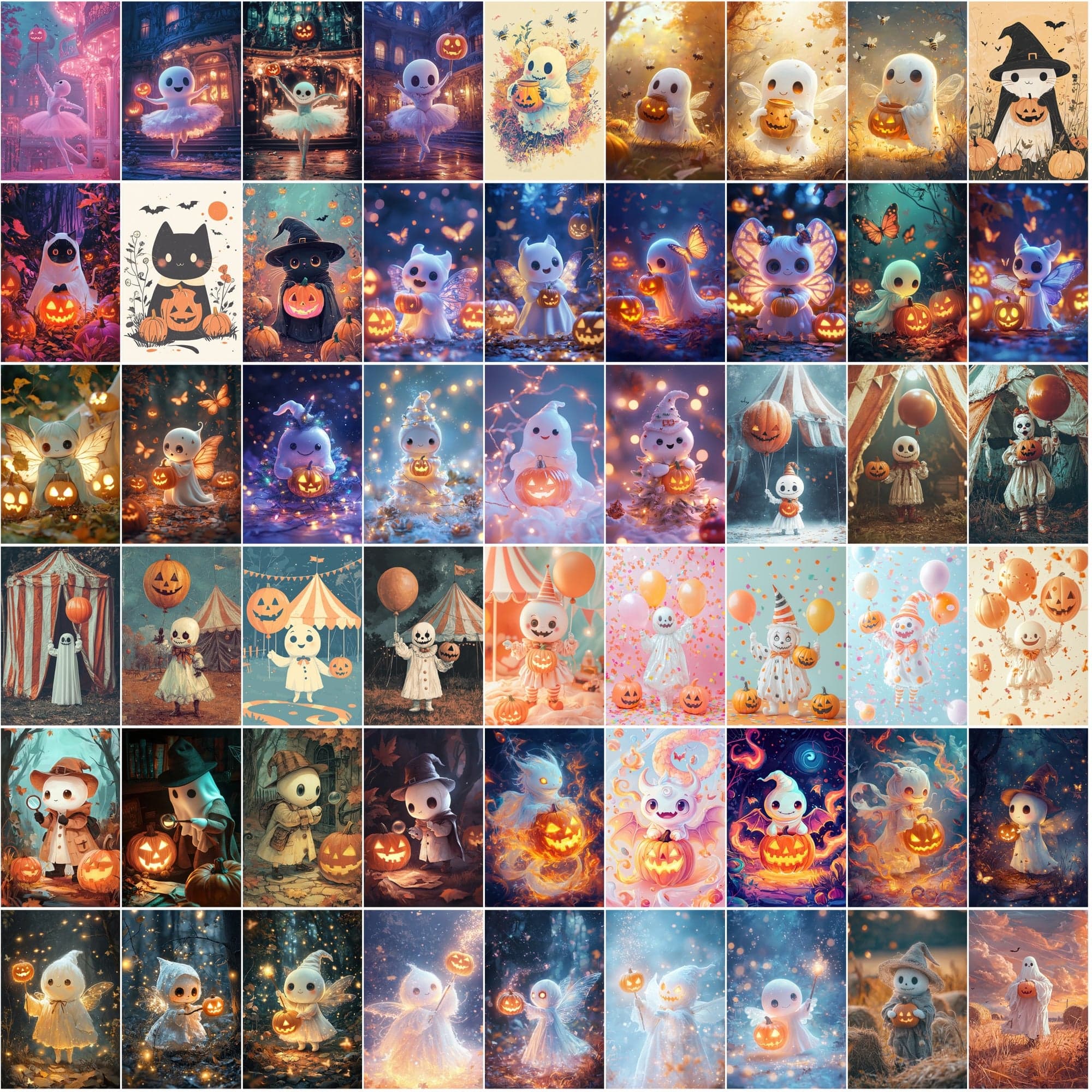 400 Cute Halloween Ghost Illustrations Bundle - Whimsical and Fun Designs Digital Download Sumobundle