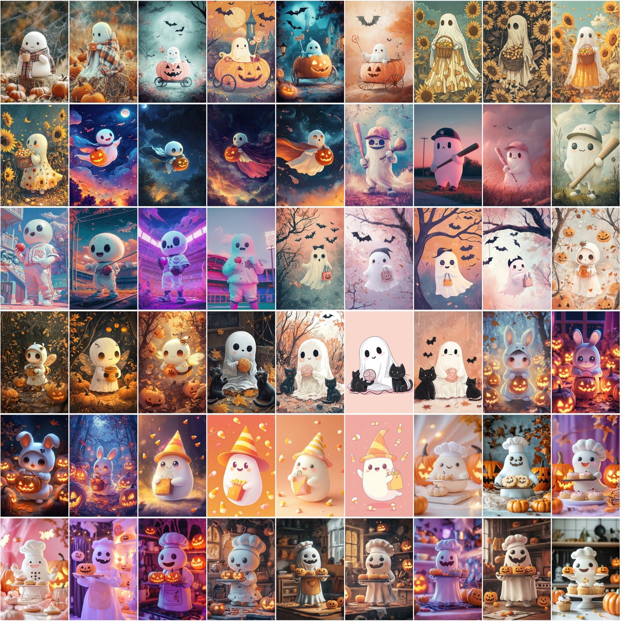 400 Cute Halloween Ghost Illustrations Bundle - Whimsical and Fun Designs Digital Download Sumobundle