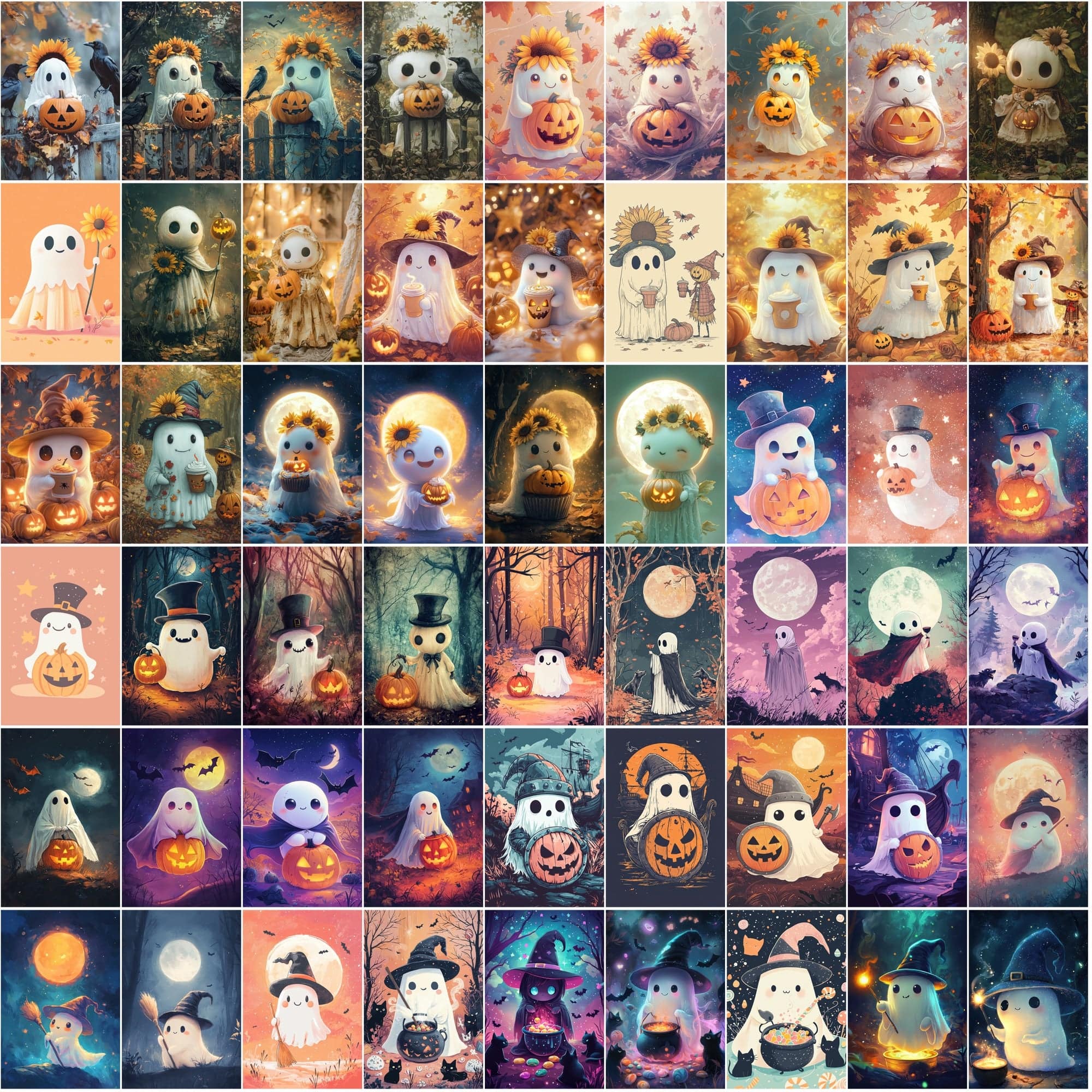 400 Cute Halloween Ghost Illustrations Bundle - Whimsical and Fun Designs Digital Download Sumobundle