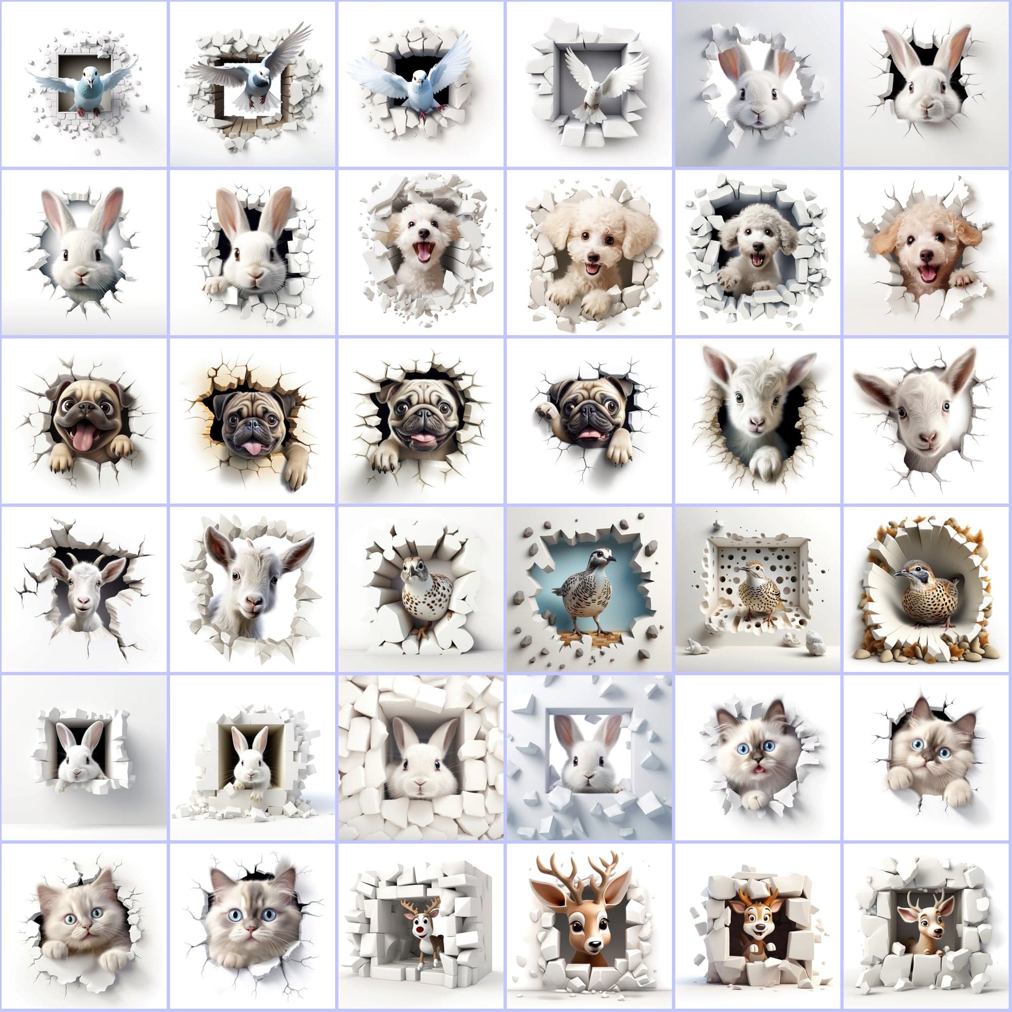 400 High-Res Animal Wall Breakthrough PNGs, Commercial License Included Digital Download Sumobundle