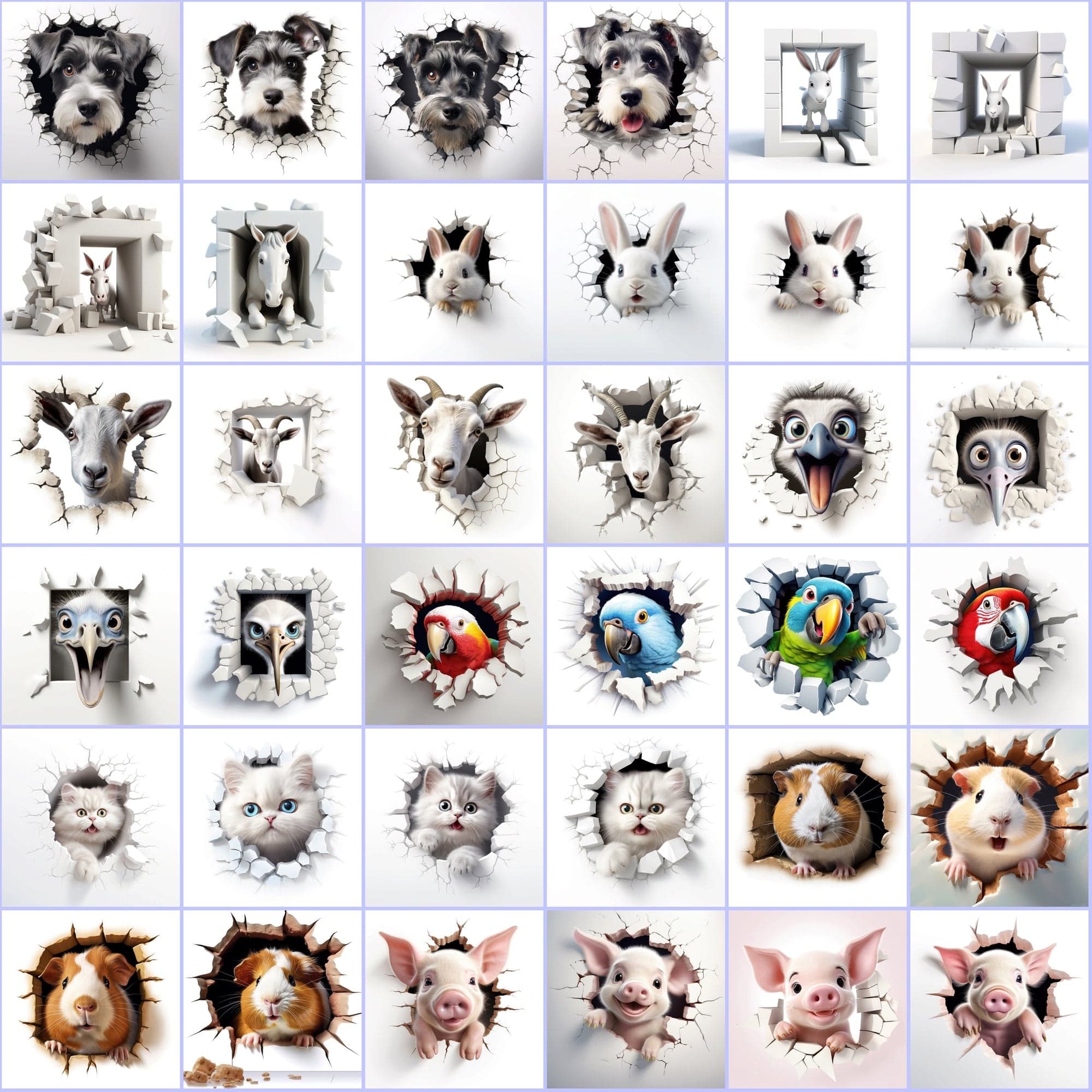 400 High-Res Animal Wall Breakthrough PNGs, Commercial License Included Digital Download Sumobundle