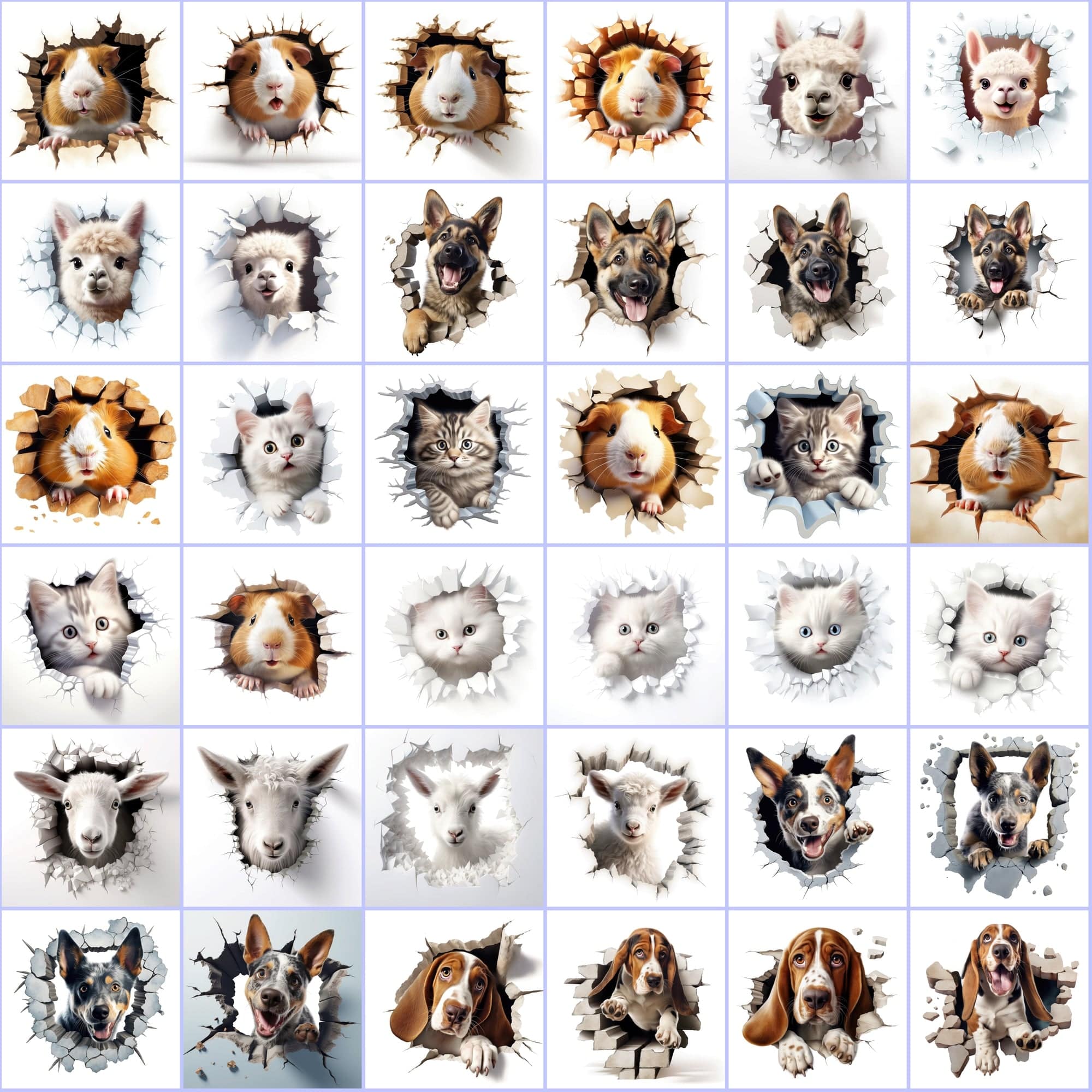 400 High-Res Animal Wall Breakthrough PNGs, Commercial License Included Digital Download Sumobundle