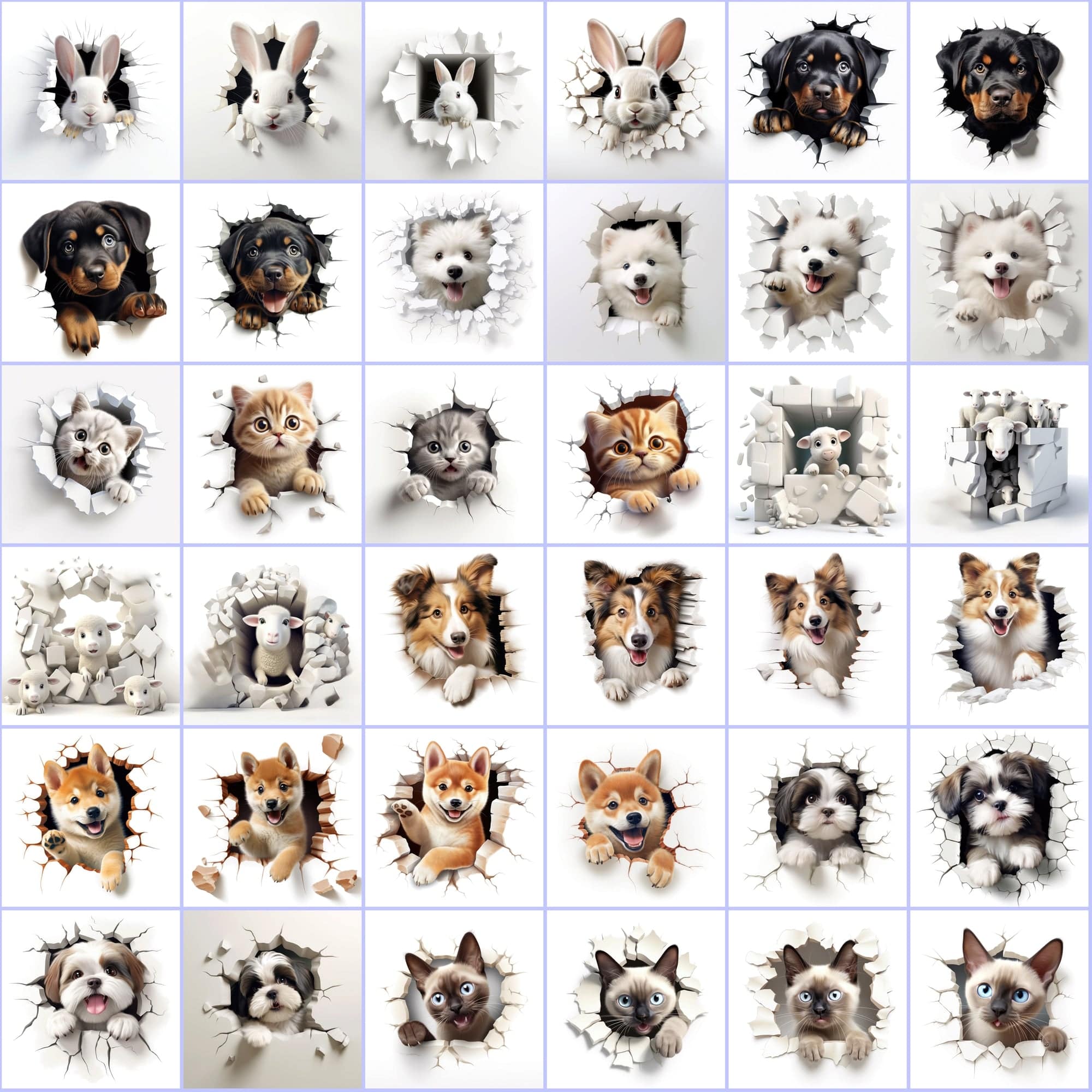 400 High-Res Animal Wall Breakthrough PNGs, Commercial License Included Digital Download Sumobundle