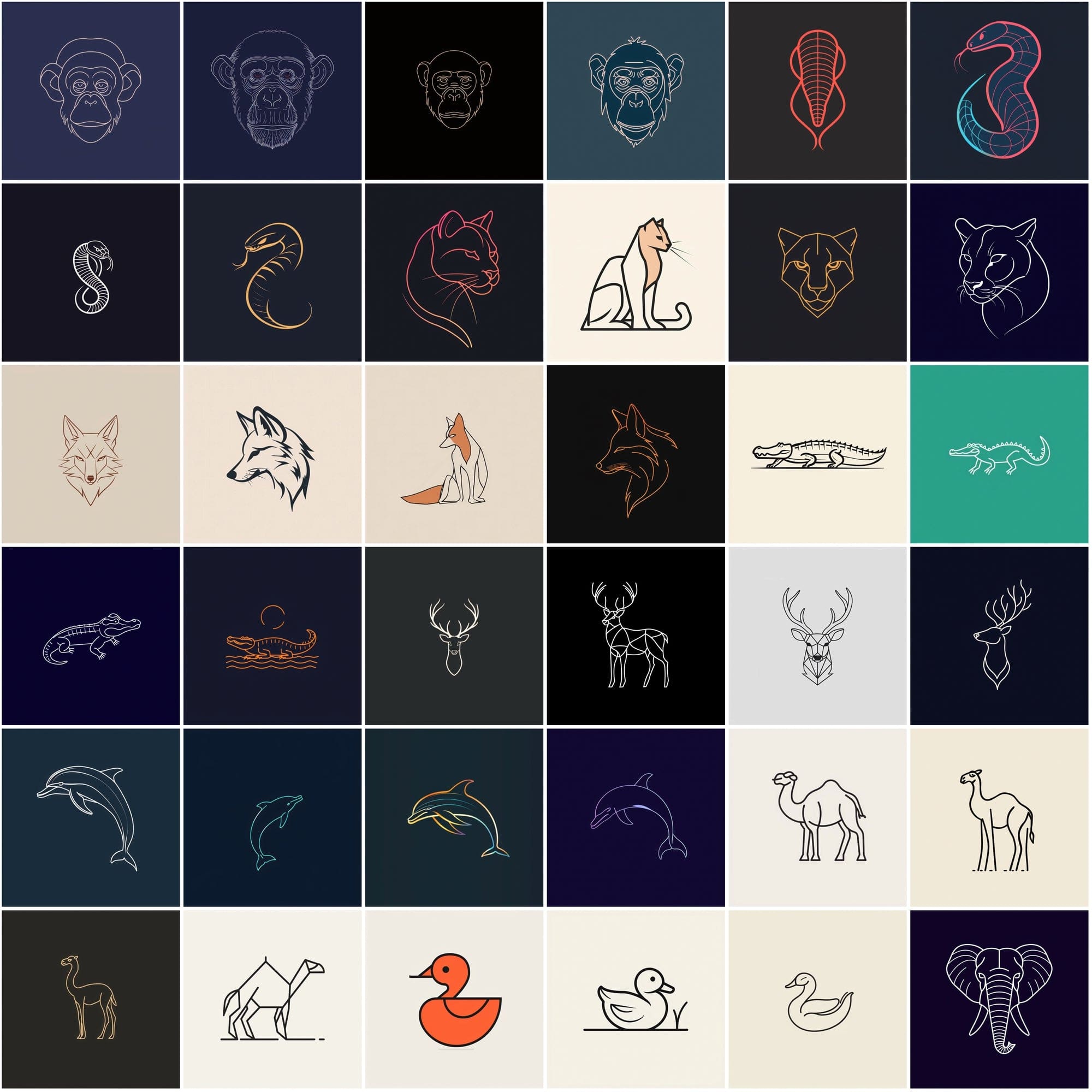 400 Minimal Animal Illustrations | Simple Lineart Designs Digital Download Sumobundle
