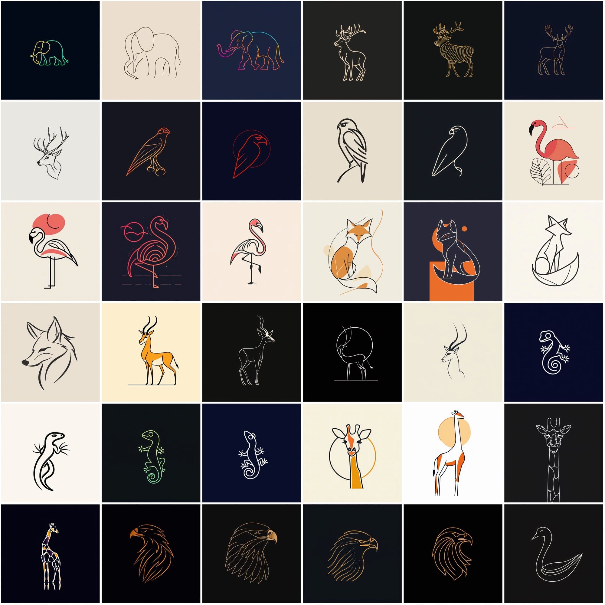 400 Minimal Animal Illustrations | Simple Lineart Designs Digital Download Sumobundle