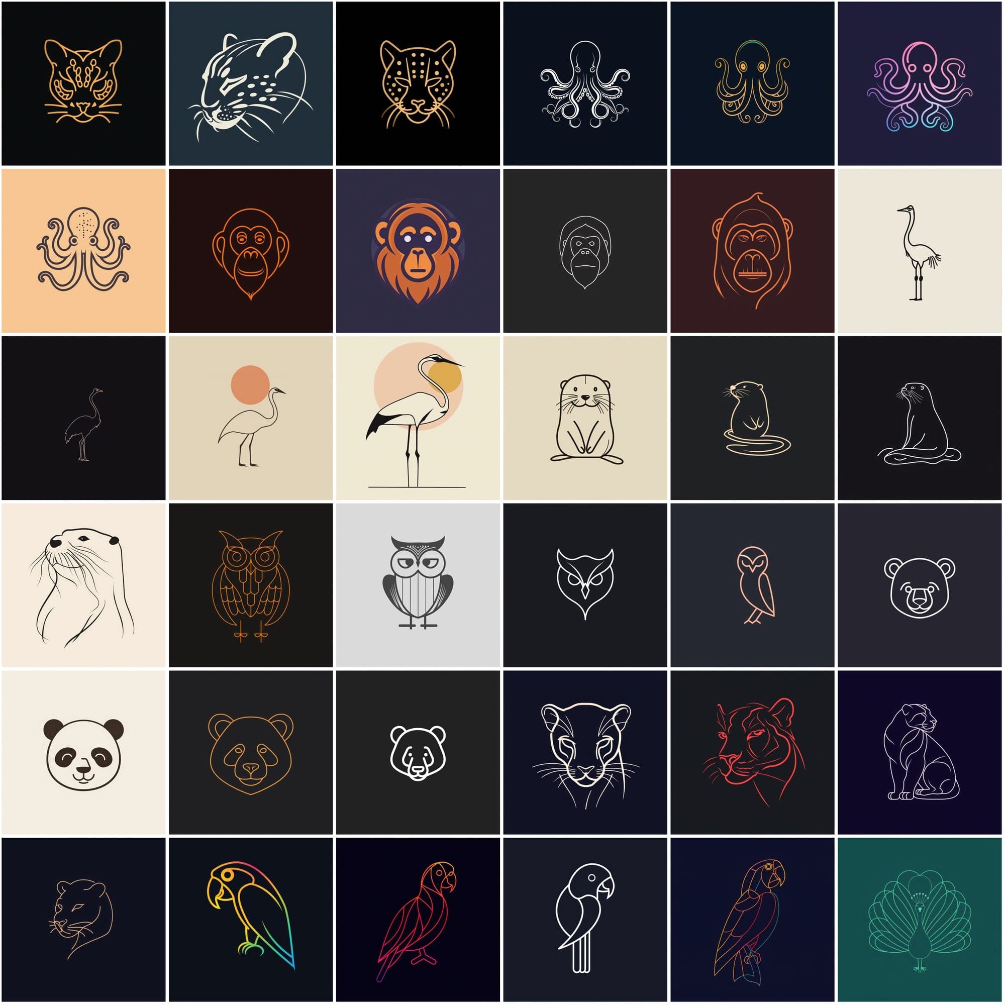 400 Minimal Animal Illustrations | Simple Lineart Designs Digital Download Sumobundle