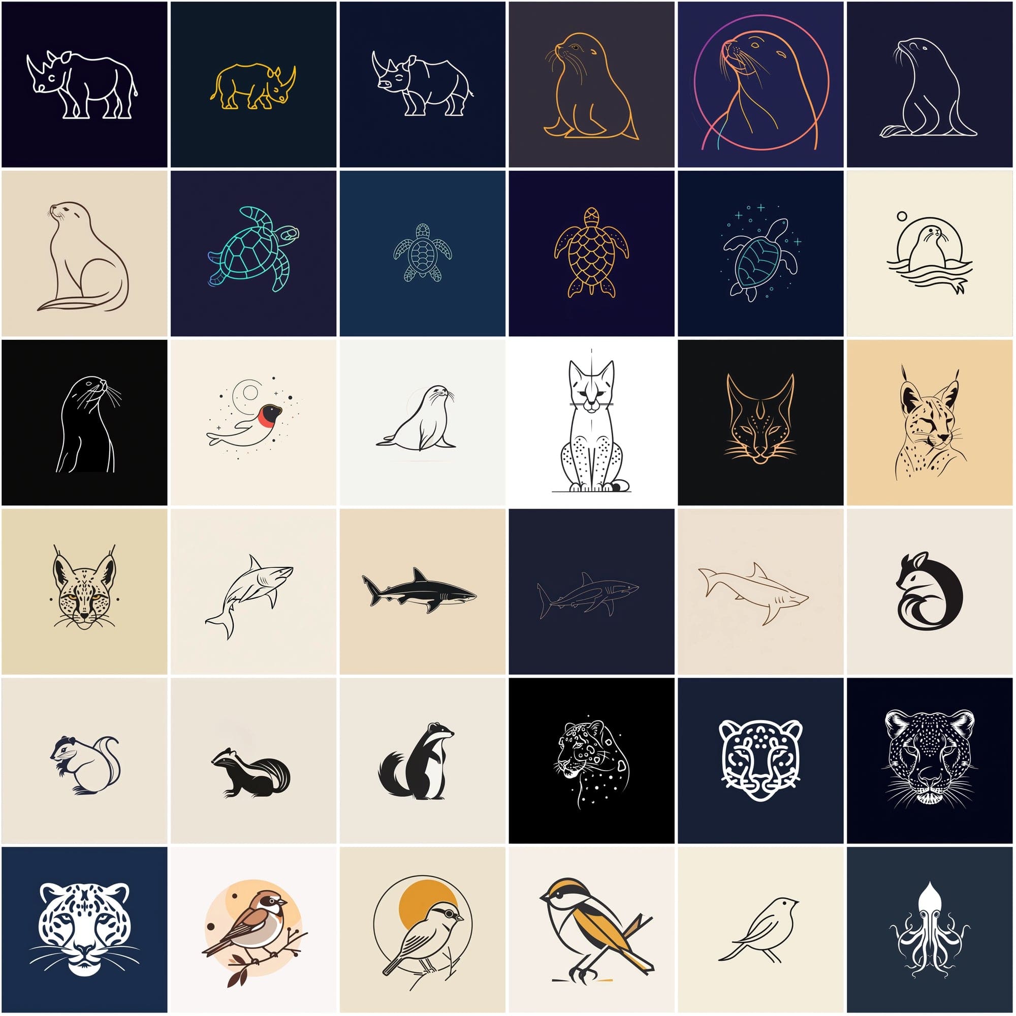400 Minimal Animal Illustrations | Simple Lineart Designs Digital Download Sumobundle