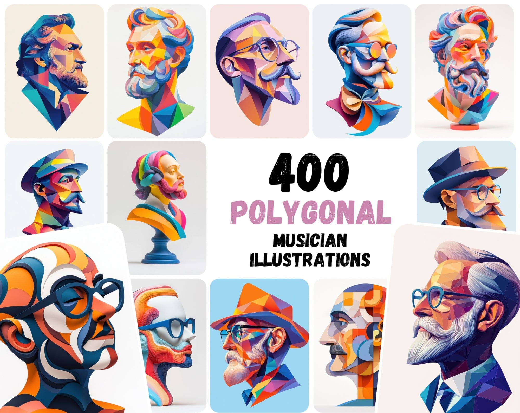 400 Polygonal Musician-Inspired Illustrations Digital Download Sumobundle