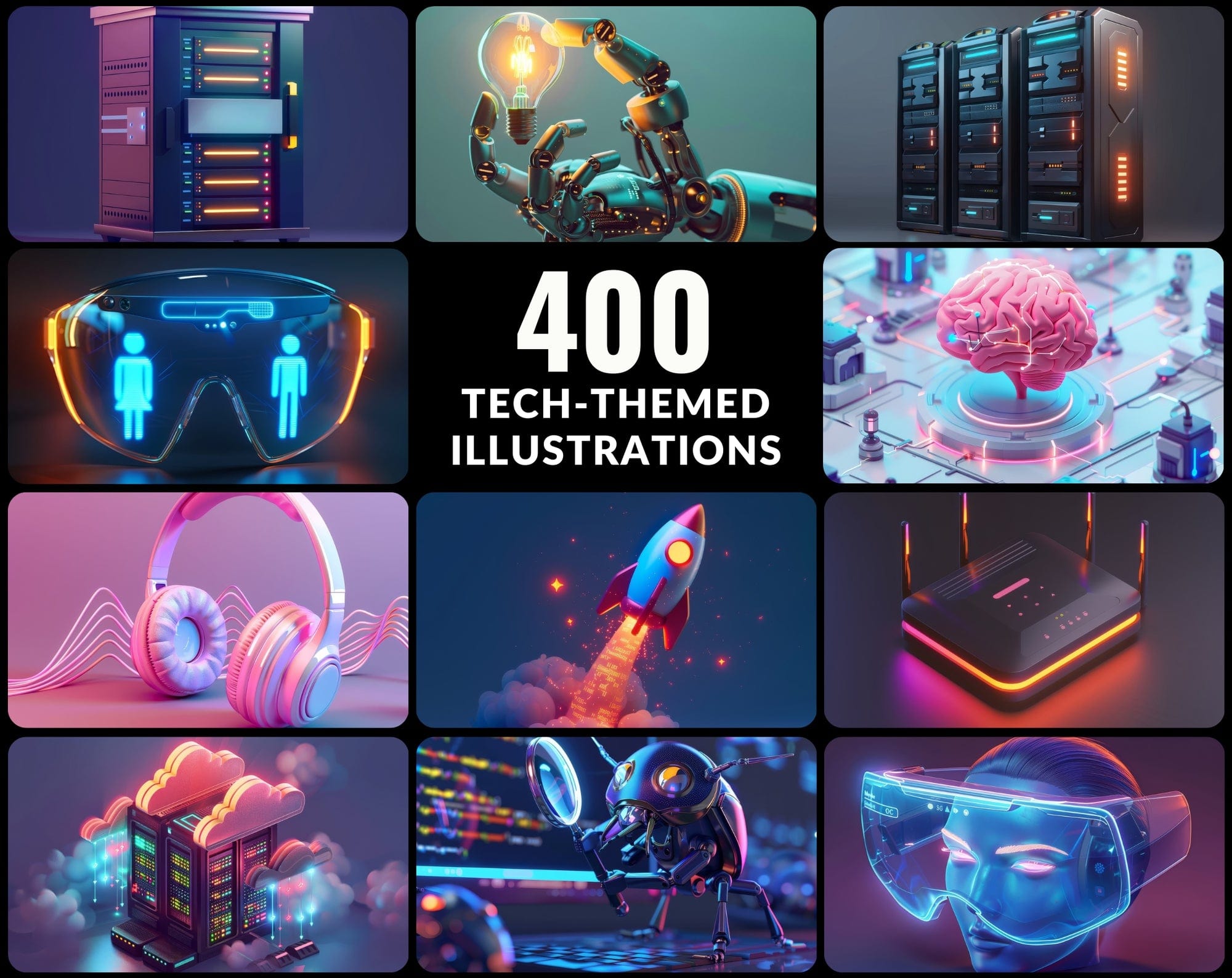 400 Tech-Themed Illustrations for Designers & Creators Digital Download Sumobundle