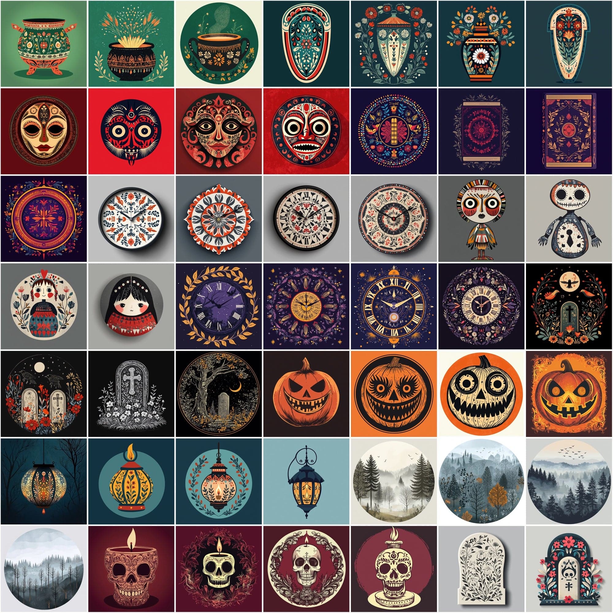 400 Whimsical Halloween Illustrations - Flat Style Designs Digital Download Sumobundle
