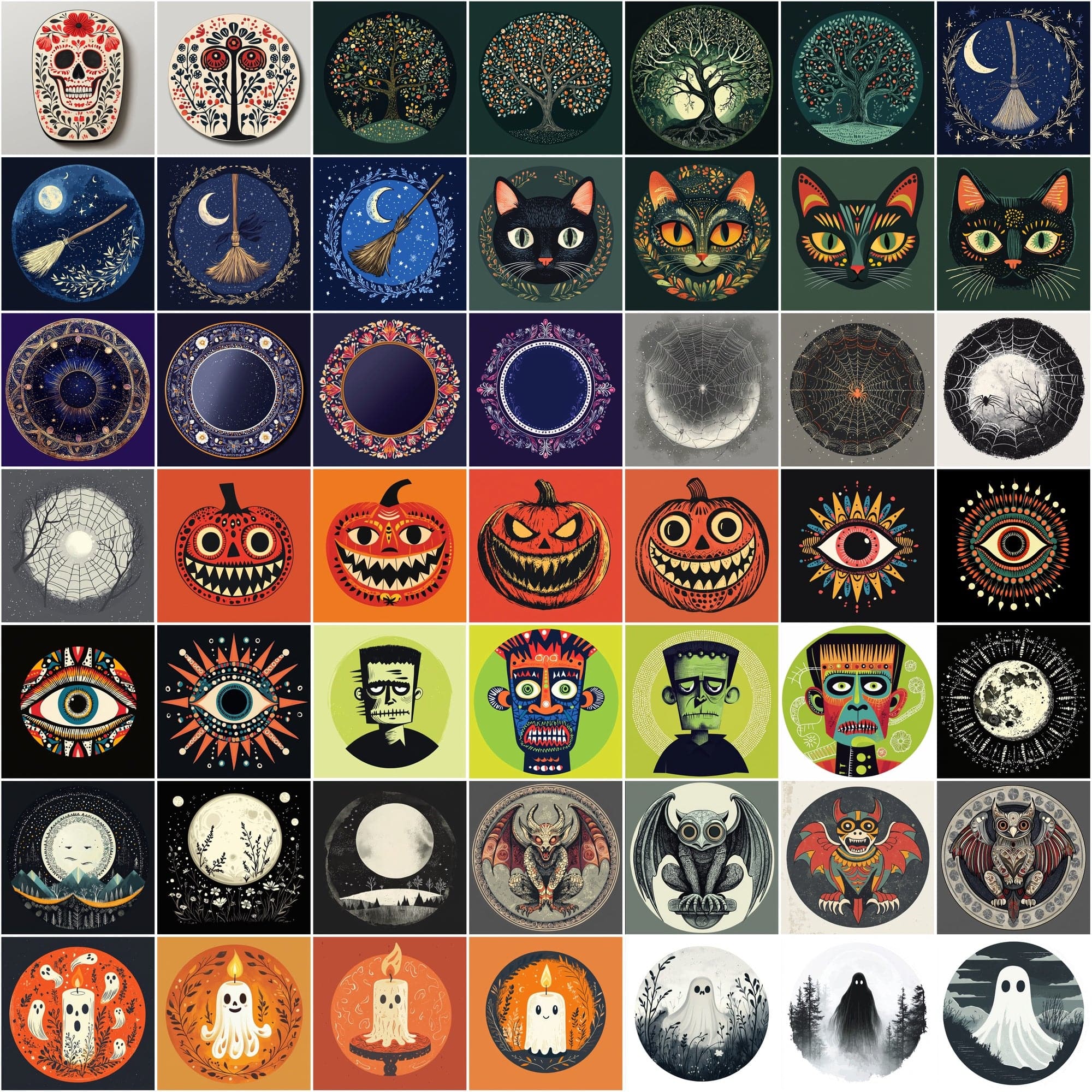 400 Whimsical Halloween Illustrations - Flat Style Designs Digital Download Sumobundle