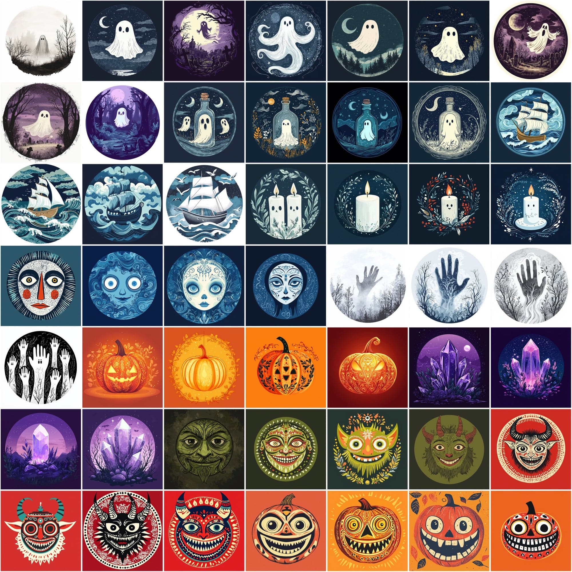 400 Whimsical Halloween Illustrations - Flat Style Designs Digital Download Sumobundle
