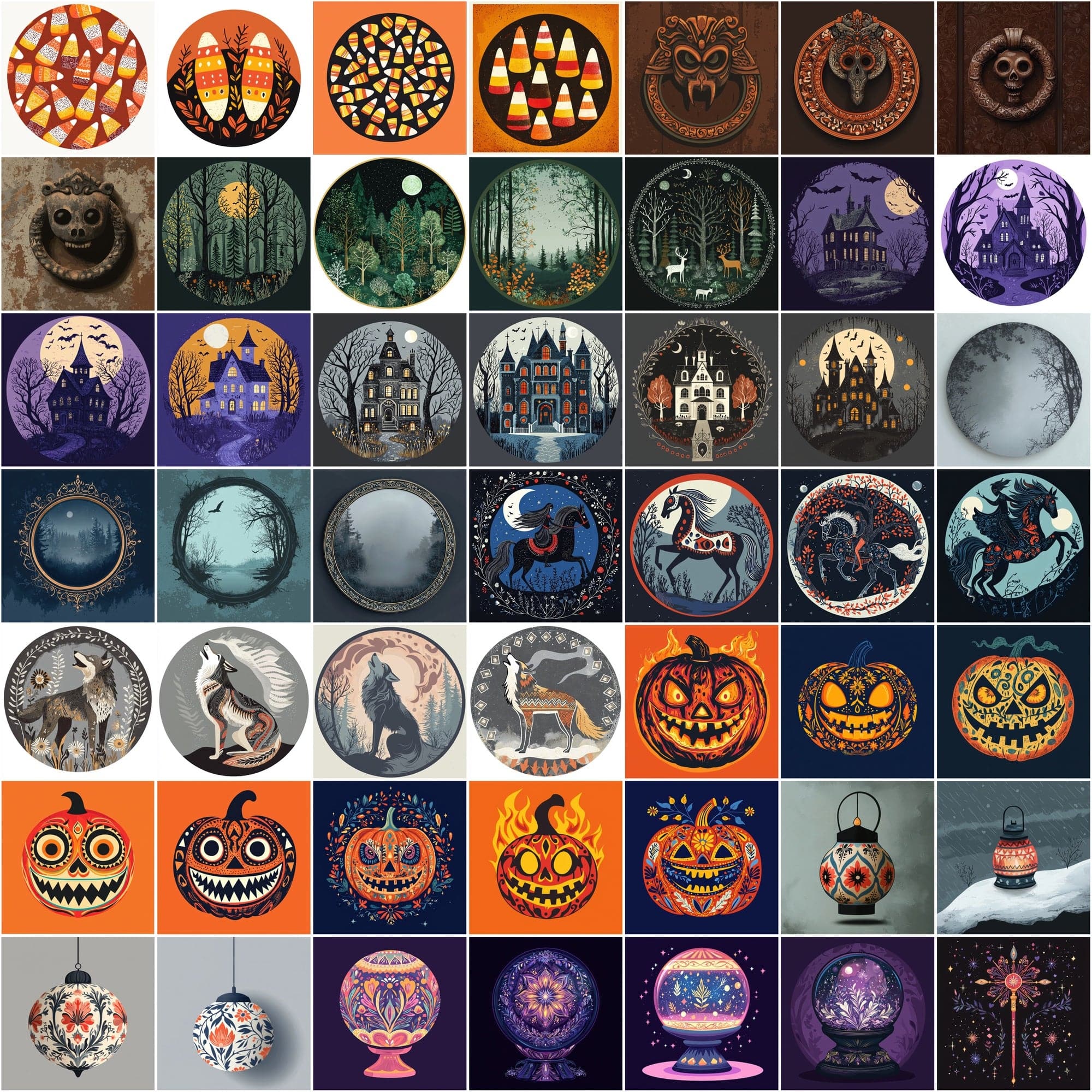 400 Whimsical Halloween Illustrations - Flat Style Designs Digital Download Sumobundle