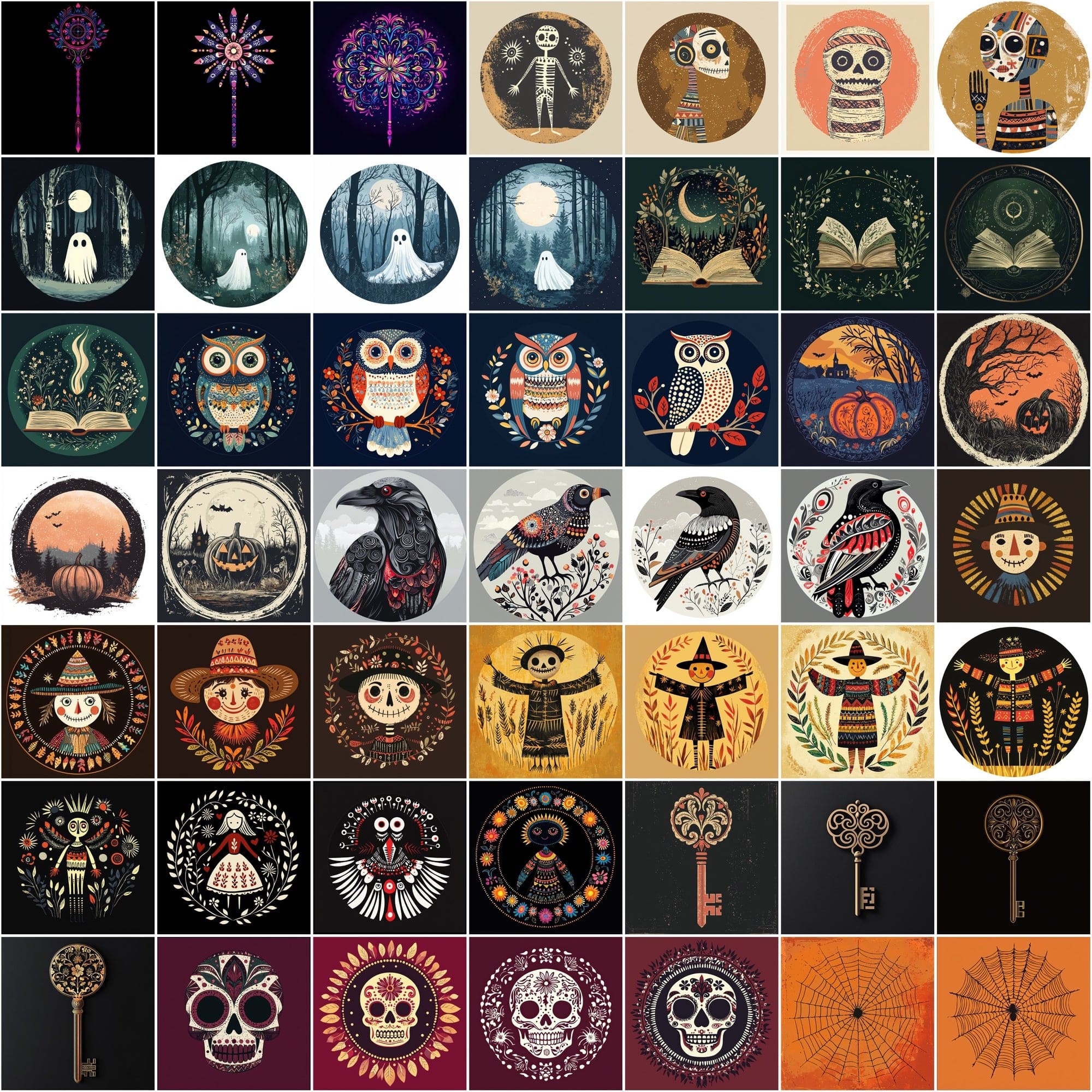 400 Whimsical Halloween Illustrations - Flat Style Designs Digital Download Sumobundle