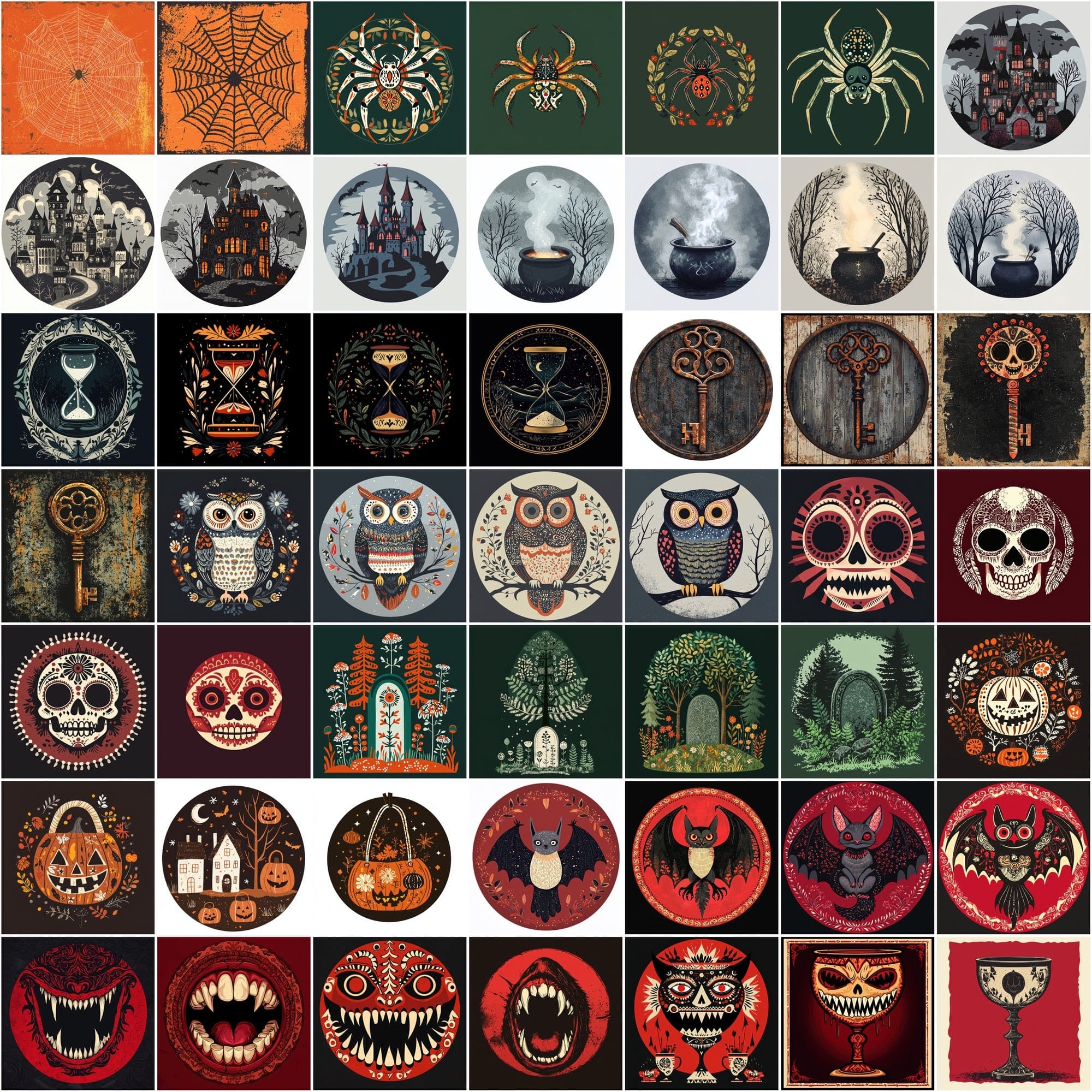 400 Whimsical Halloween Illustrations - Flat Style Designs Digital Download Sumobundle