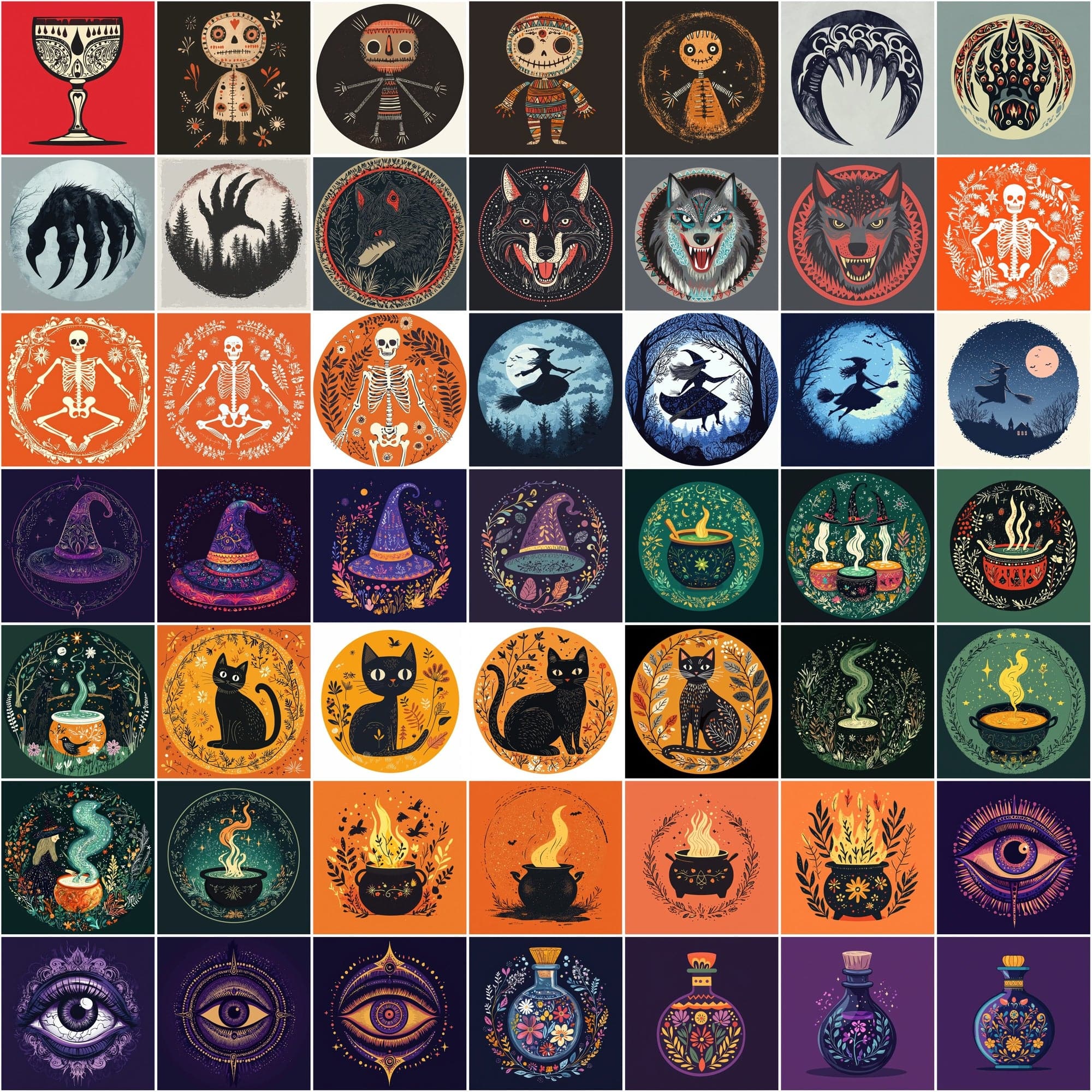 400 Whimsical Halloween Illustrations - Flat Style Designs Digital Download Sumobundle