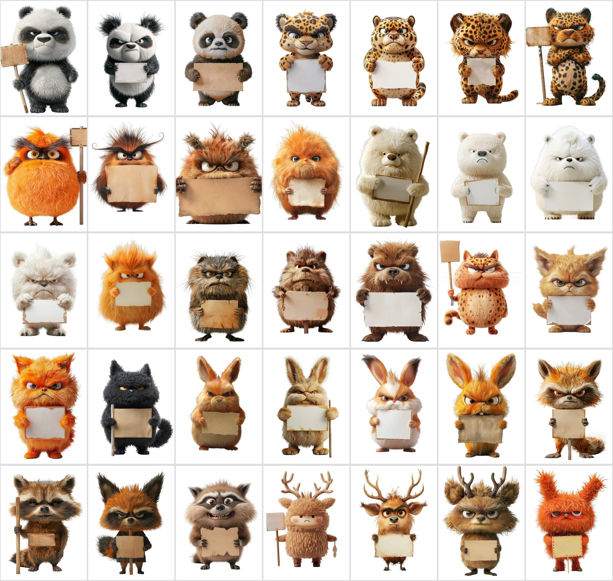 430 Angry, Fluffy Animals with Signs - High-Resolution PNG & JPG Images, Commercial License Included Digital Download Sumobundle