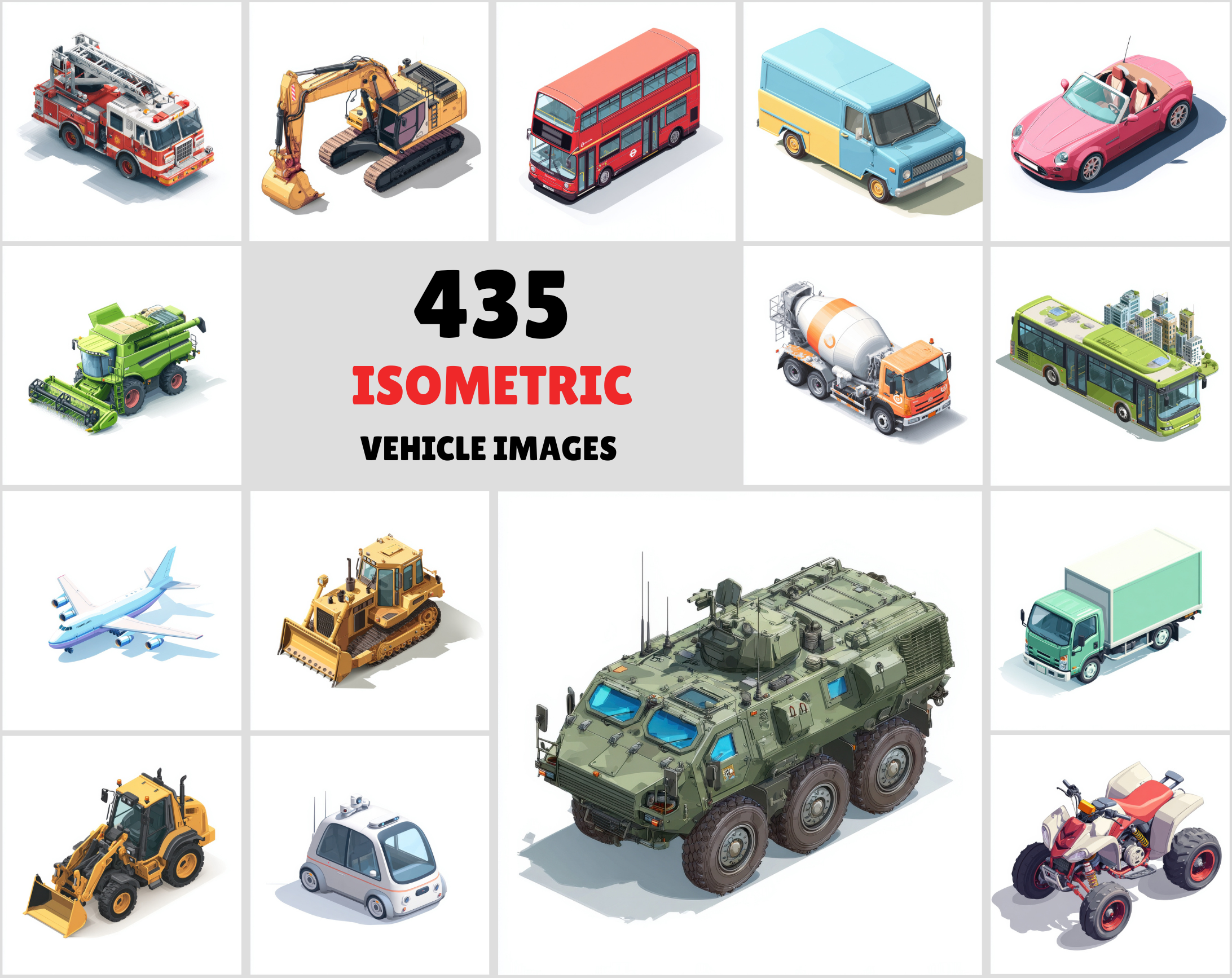 435 Isometric Vehicle Illustrations