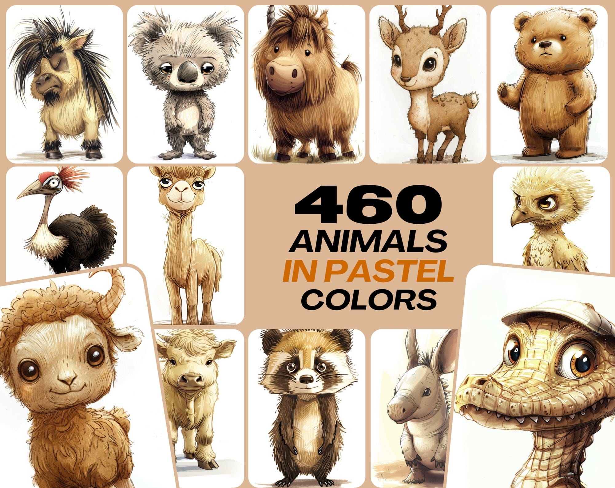 460 Pastel & Desaturated Animal Digital Images Digital Download Sumobundle