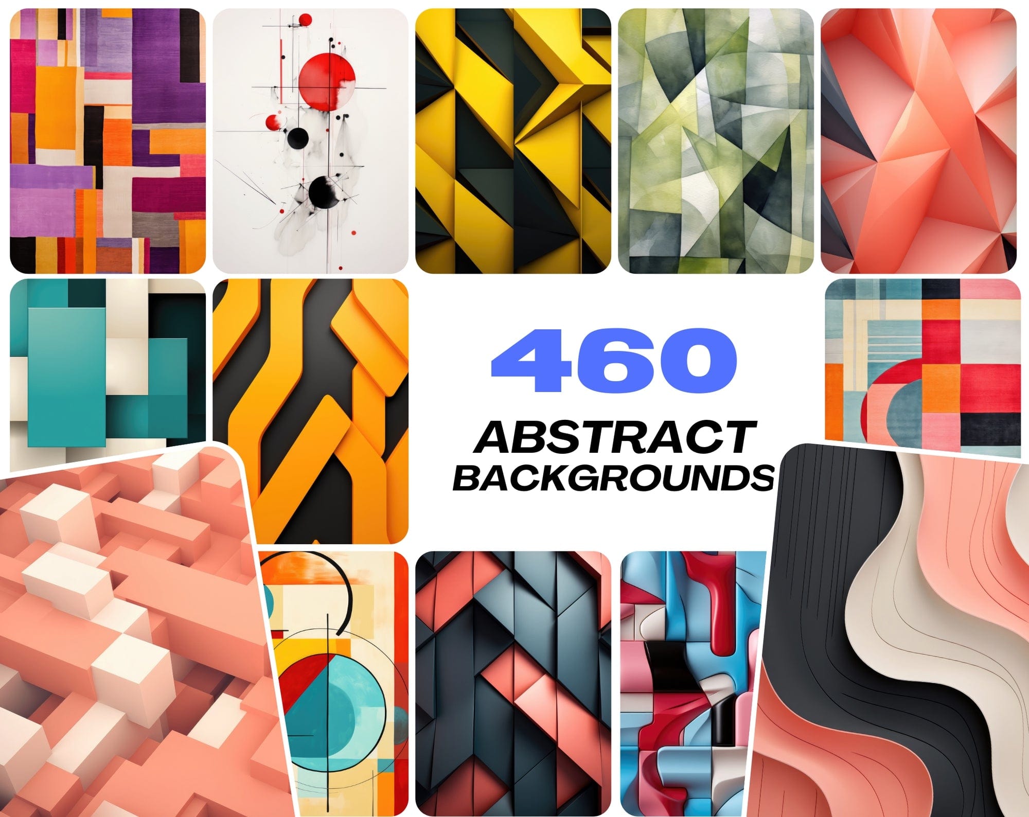 460 Premium Abstract Backgrounds: Action Painting, Geometric Designs, and Modernist Compositions - Commercial License Included Digital Download Sumobundle