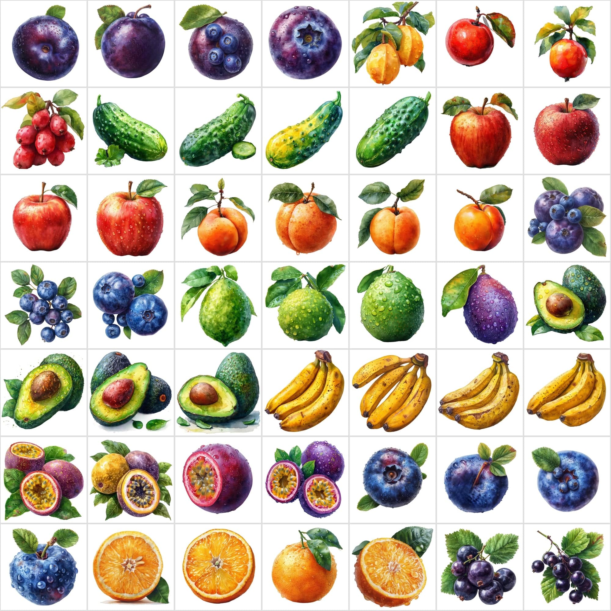 475 Watercolor Fruit Images, High-Quality PNG & JPG, Commercial License Digital Download Sumobundle