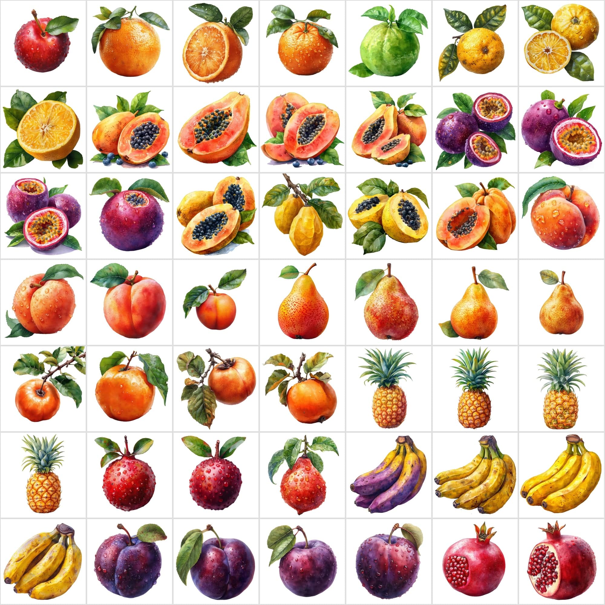 475 Watercolor Fruit Images, High-Quality PNG & JPG, Commercial License Digital Download Sumobundle