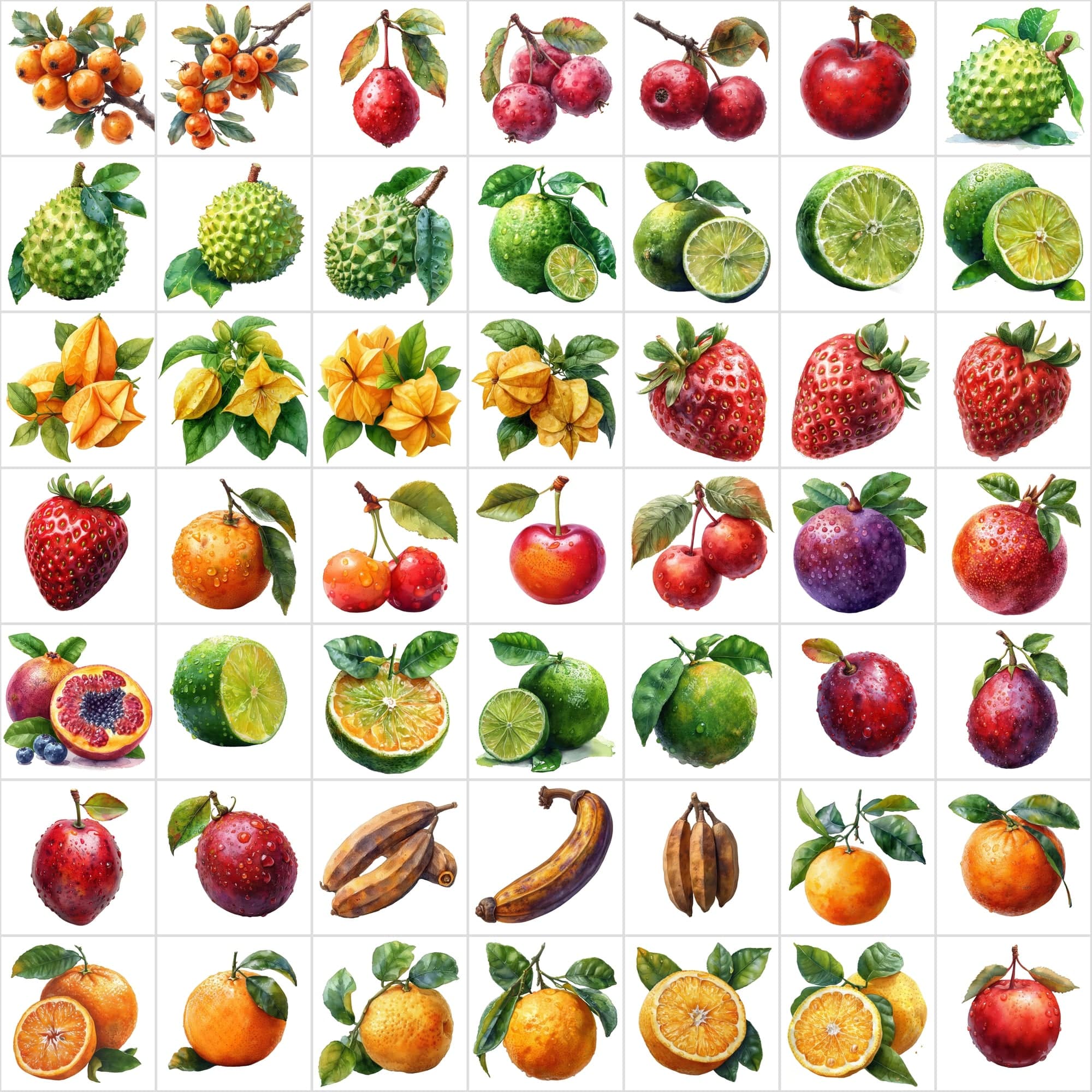 475 Watercolor Fruit Images, High-Quality PNG & JPG, Commercial License Digital Download Sumobundle