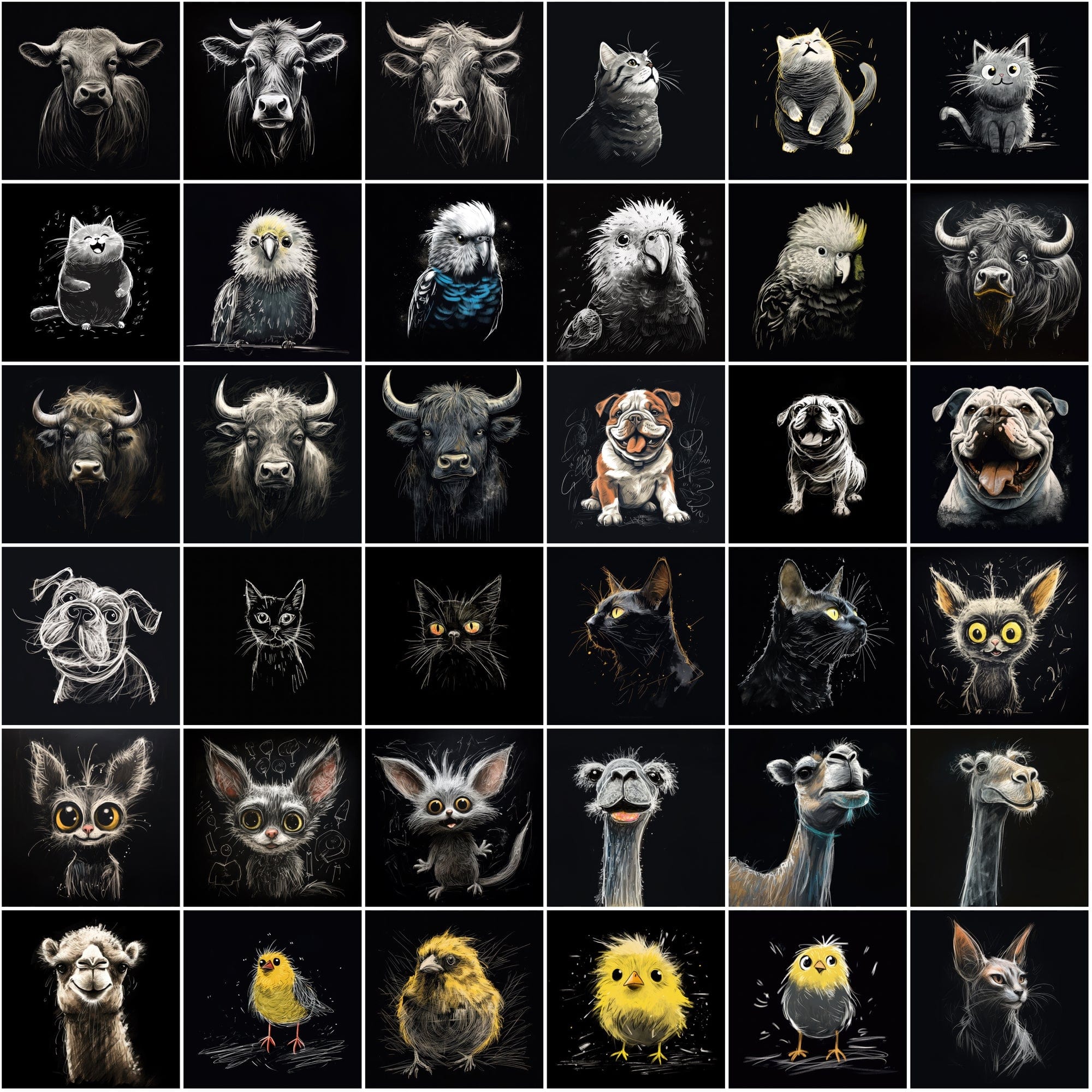 500 Chalk Animal Illustrations - High-Resolution PNG, Commercial License Included Digital Download Sumobundle