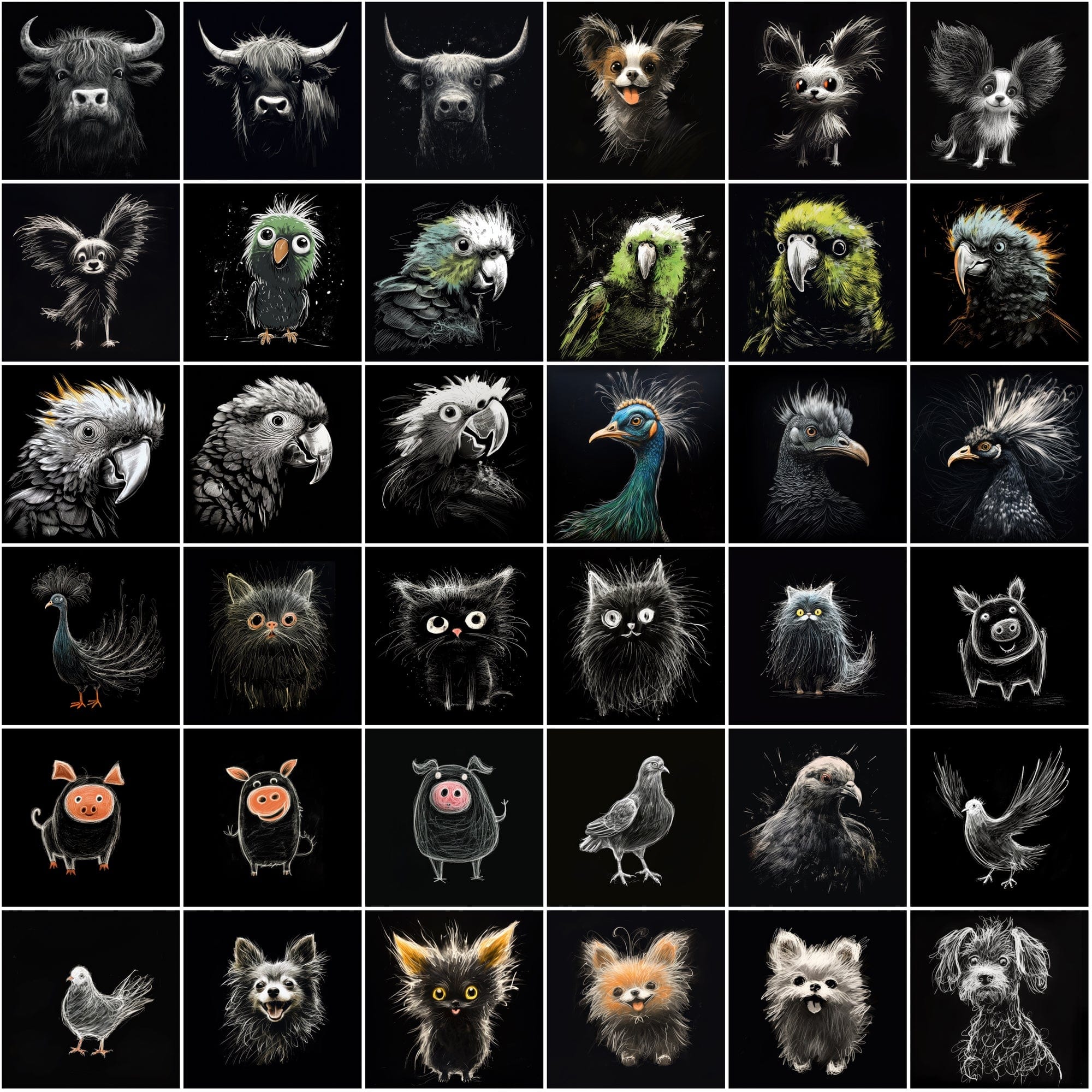 500 Chalk Animal Illustrations - High-Resolution PNG, Commercial License Included Digital Download Sumobundle