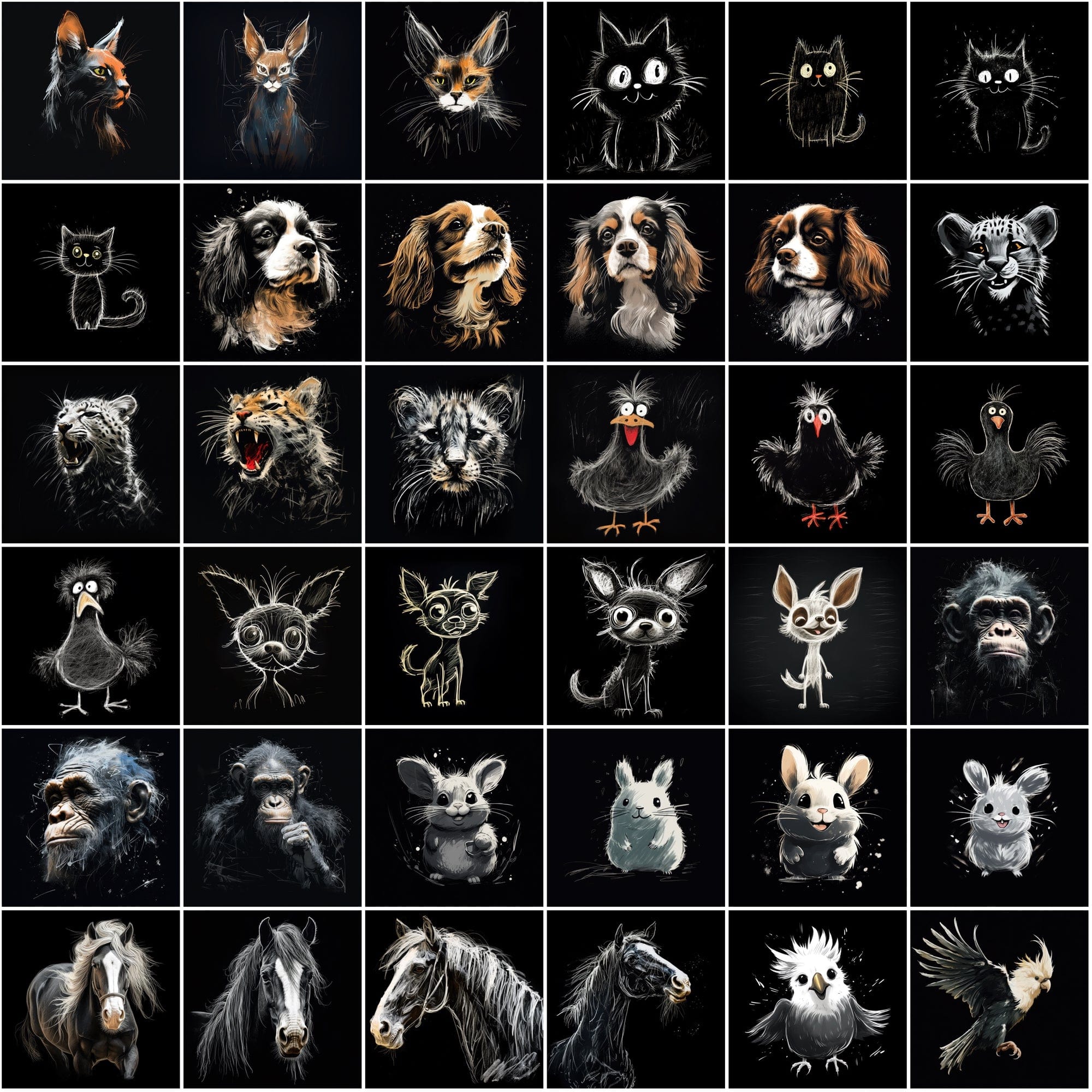 500 Chalk Animal Illustrations - High-Resolution PNG, Commercial License Included Digital Download Sumobundle