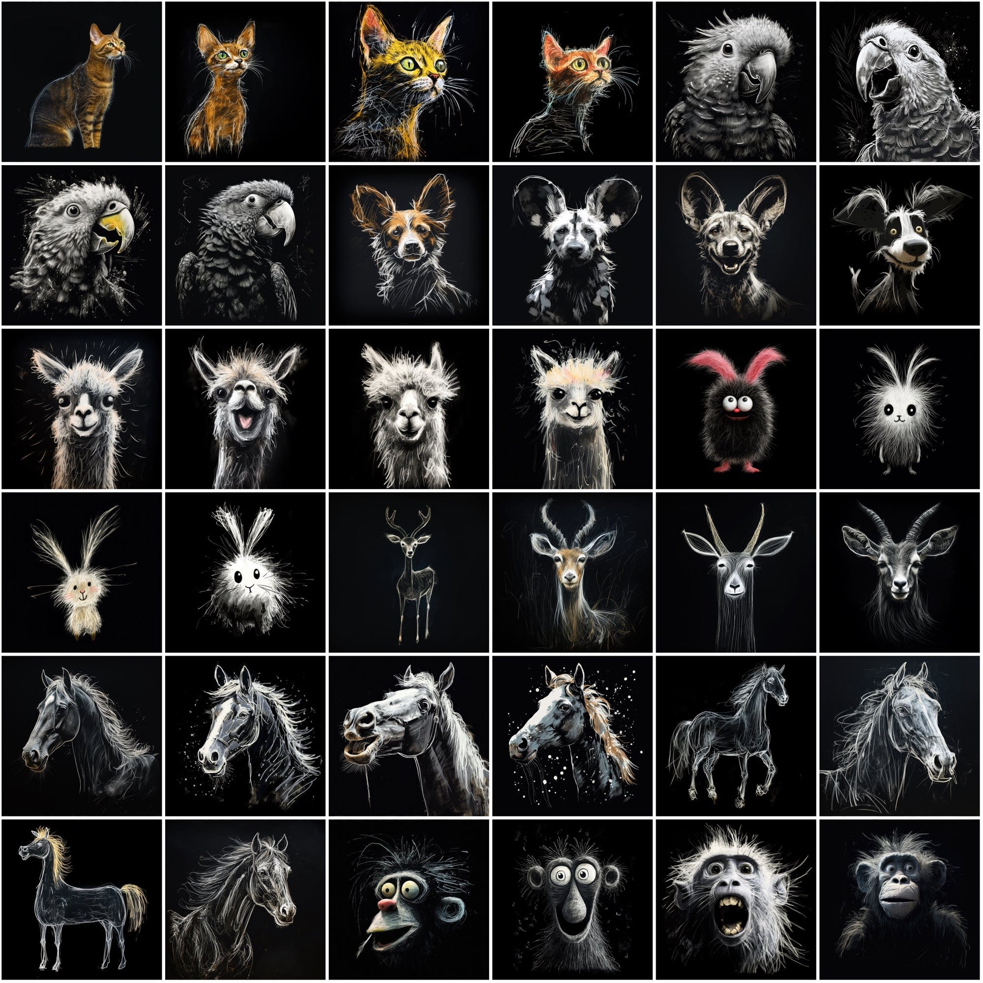 500 Chalk Animal Illustrations - High-Resolution PNG, Commercial License Included Digital Download Sumobundle
