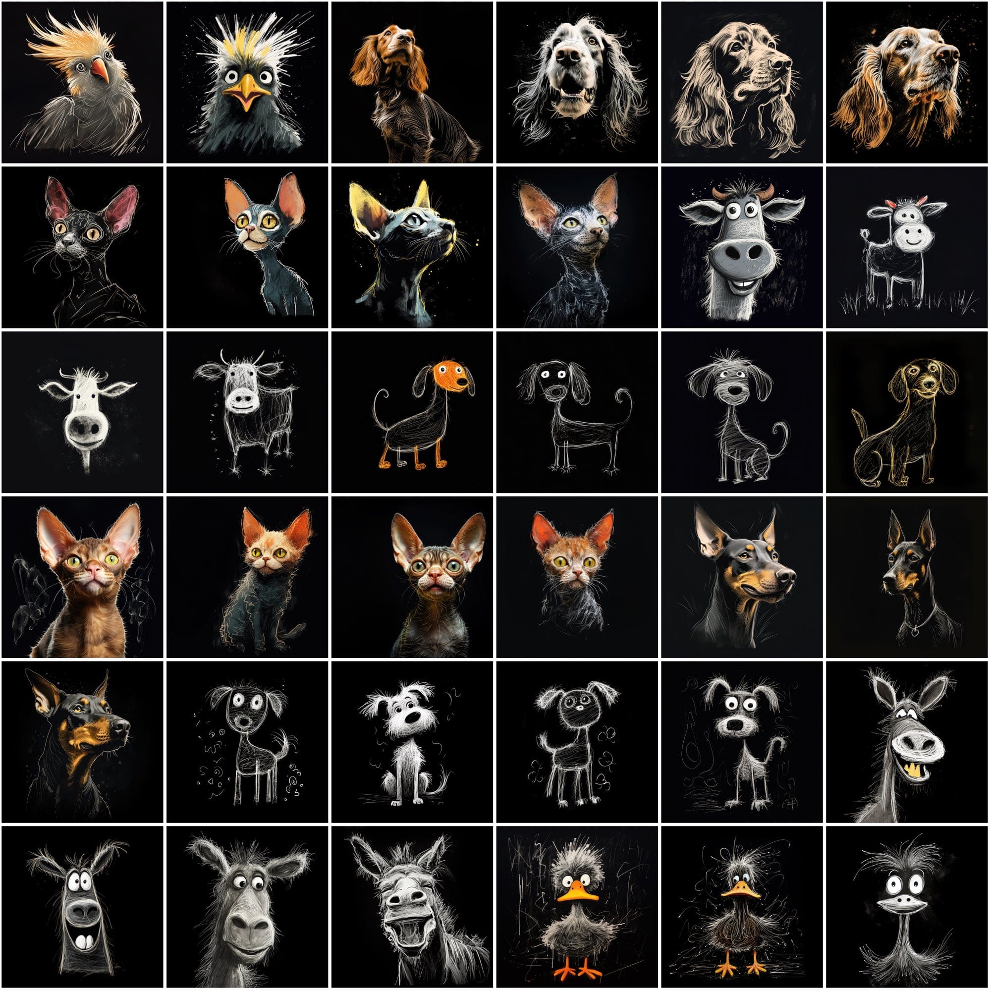 500 Chalk Animal Illustrations - High-Resolution PNG, Commercial License Included Digital Download Sumobundle