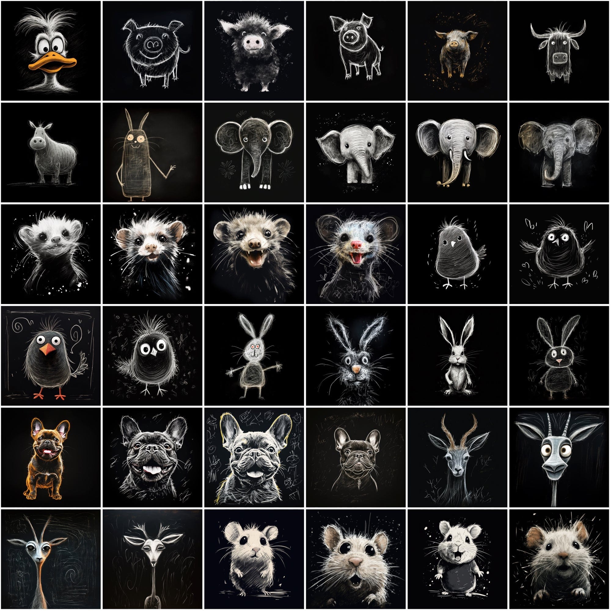 500 Chalk Animal Illustrations - High-Resolution PNG, Commercial License Included Digital Download Sumobundle