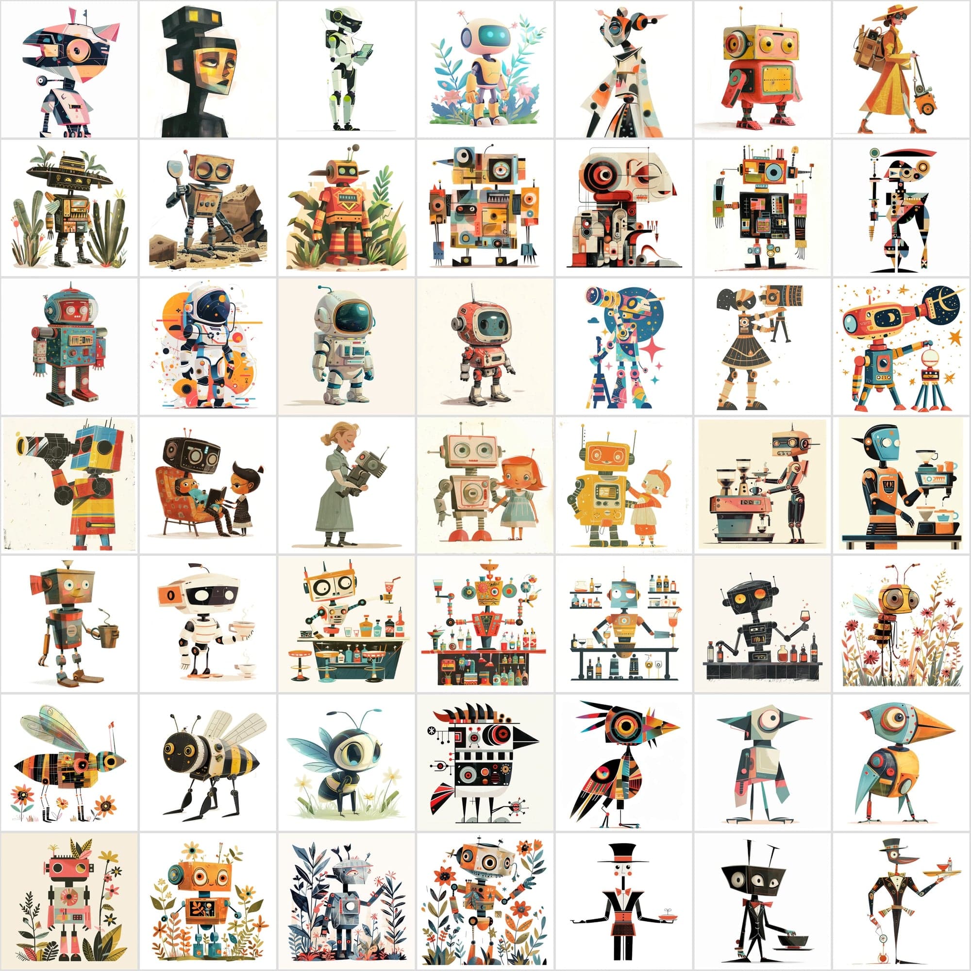 500 Vibrant Robot Designs: A Digital Odyssey of Colorful Imaginations Digital Download Sumobundle