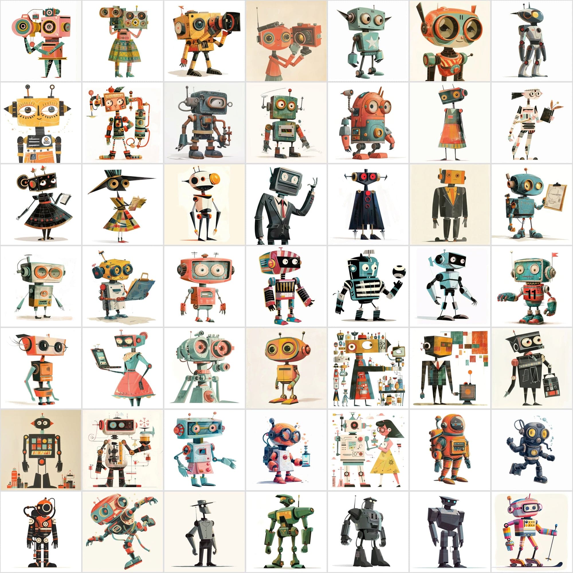 500 Vibrant Robot Designs: A Digital Odyssey of Colorful Imaginations Digital Download Sumobundle