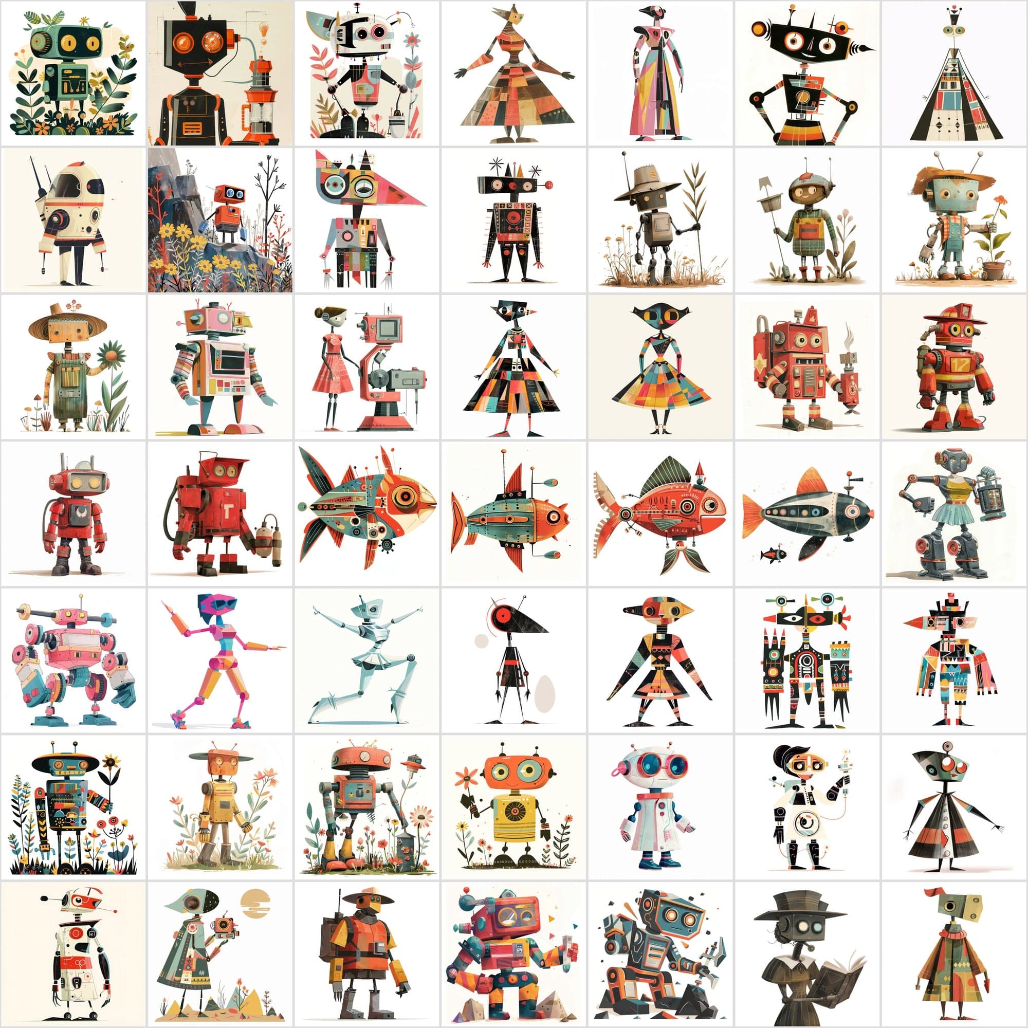 500 Vibrant Robot Designs: A Digital Odyssey of Colorful Imaginations Digital Download Sumobundle