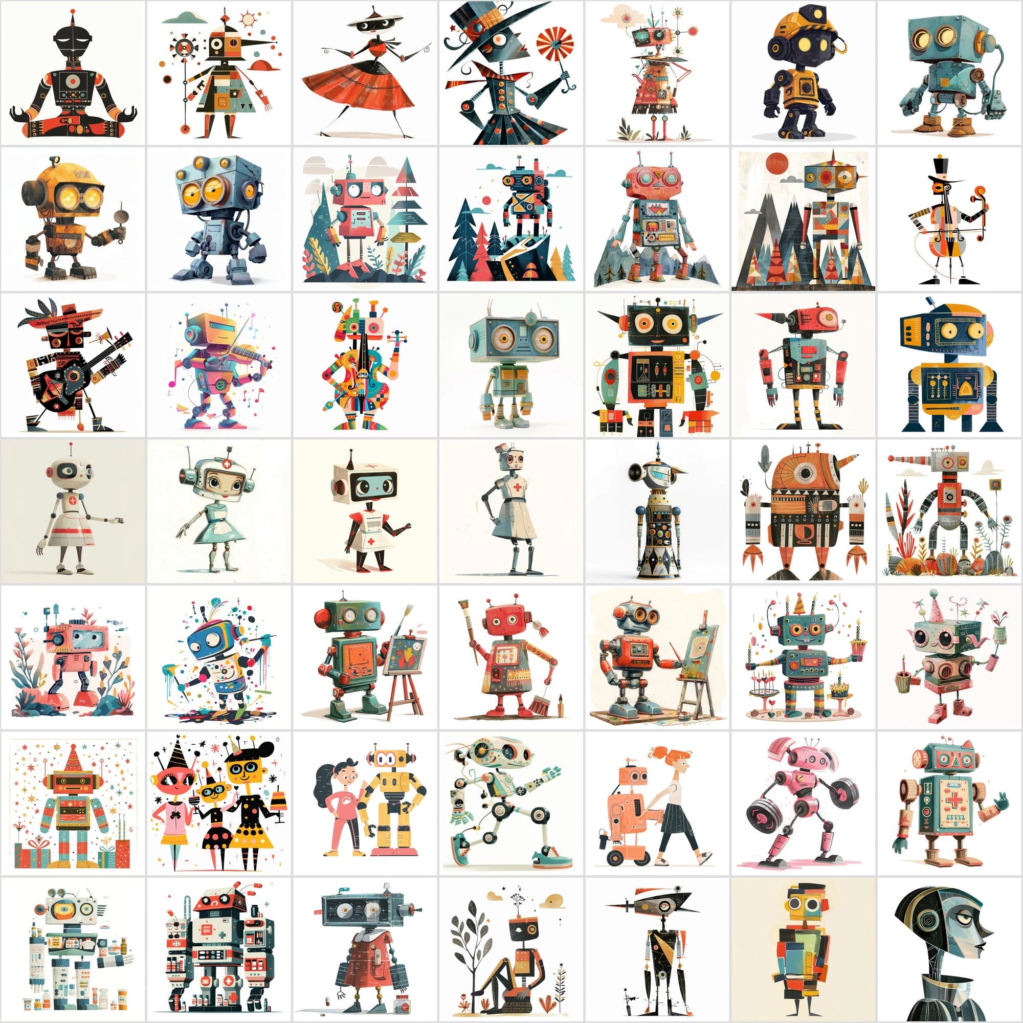 500 Vibrant Robot Designs: A Digital Odyssey of Colorful Imaginations Digital Download Sumobundle
