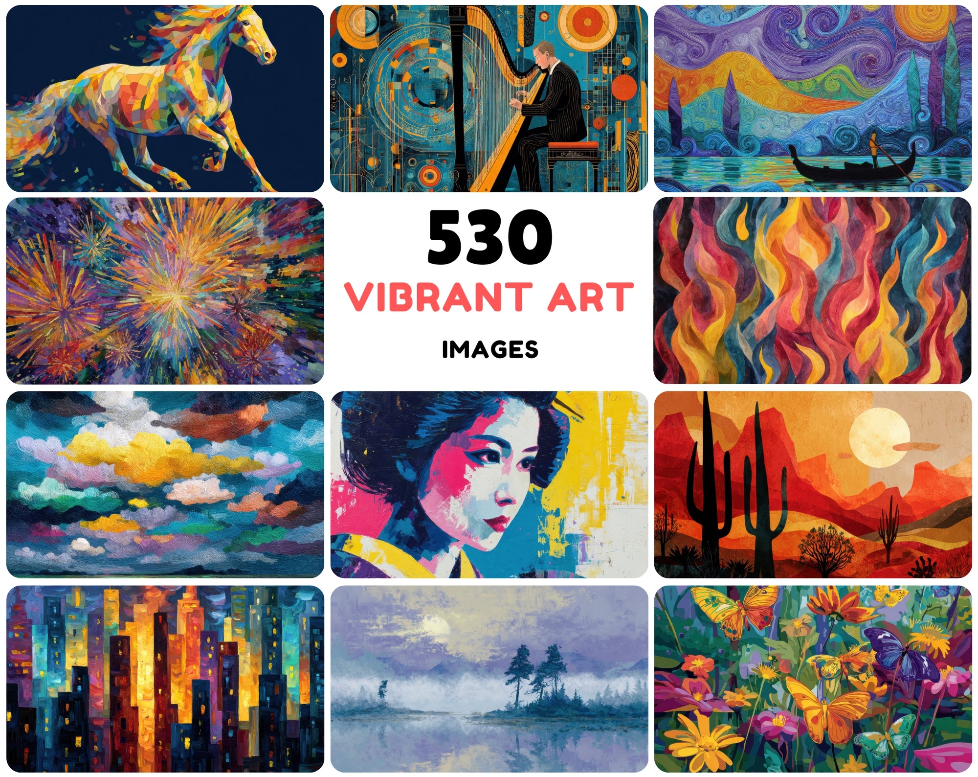 530 Abstract Art Images Bundle, Colorful Printable Wall Art Pack