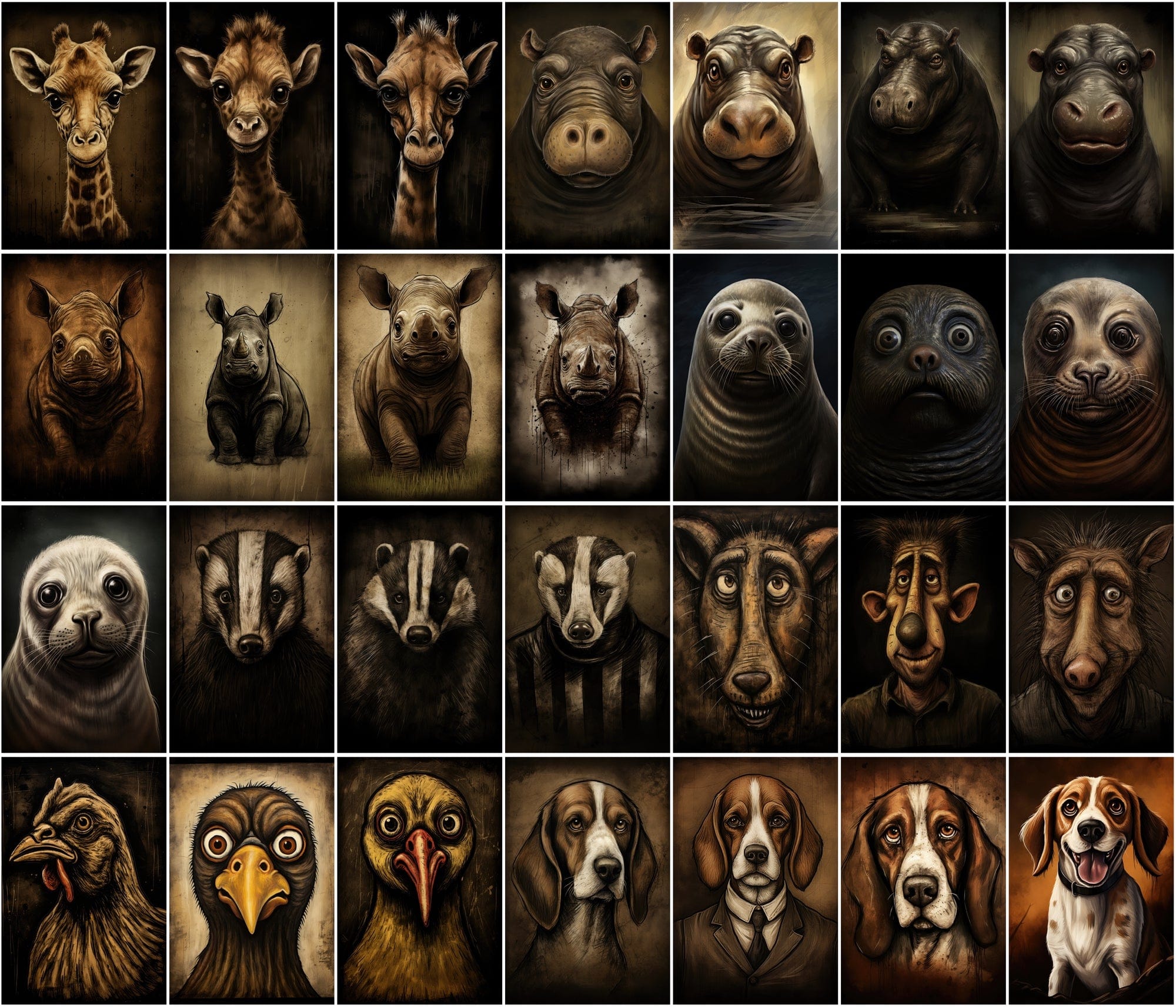 535 Unique Dark Animal Illustrations with Commercial License Digital Download Sumobundle
