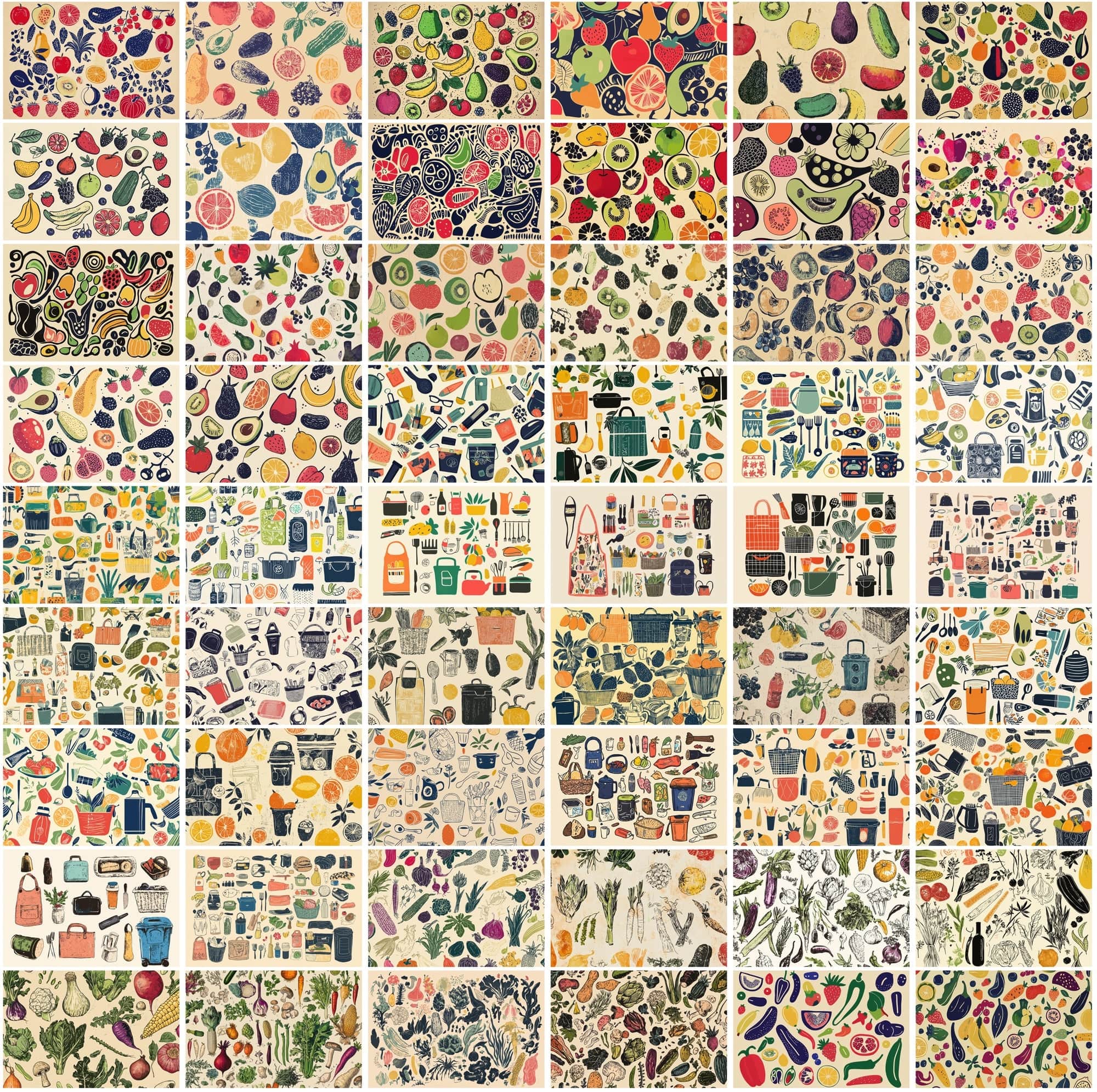 540 Vibrant Collage Backgrounds: Fruits, Veggies, Kitchenware & More | Commercial License Digital Download Sumobundle