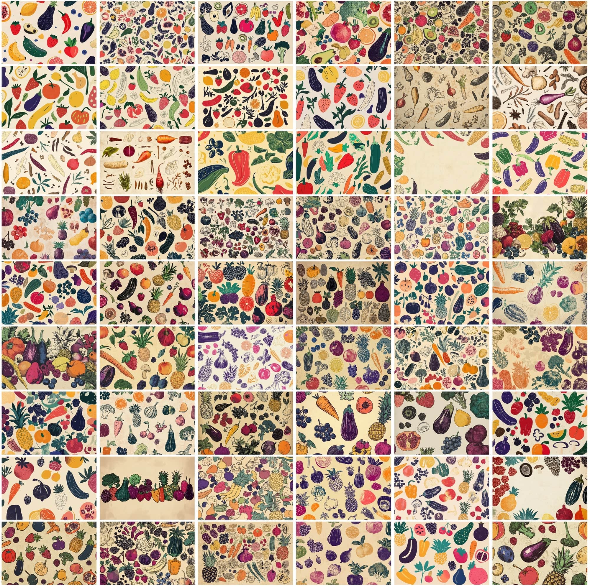 540 Vibrant Collage Backgrounds: Fruits, Veggies, Kitchenware & More | Commercial License Digital Download Sumobundle