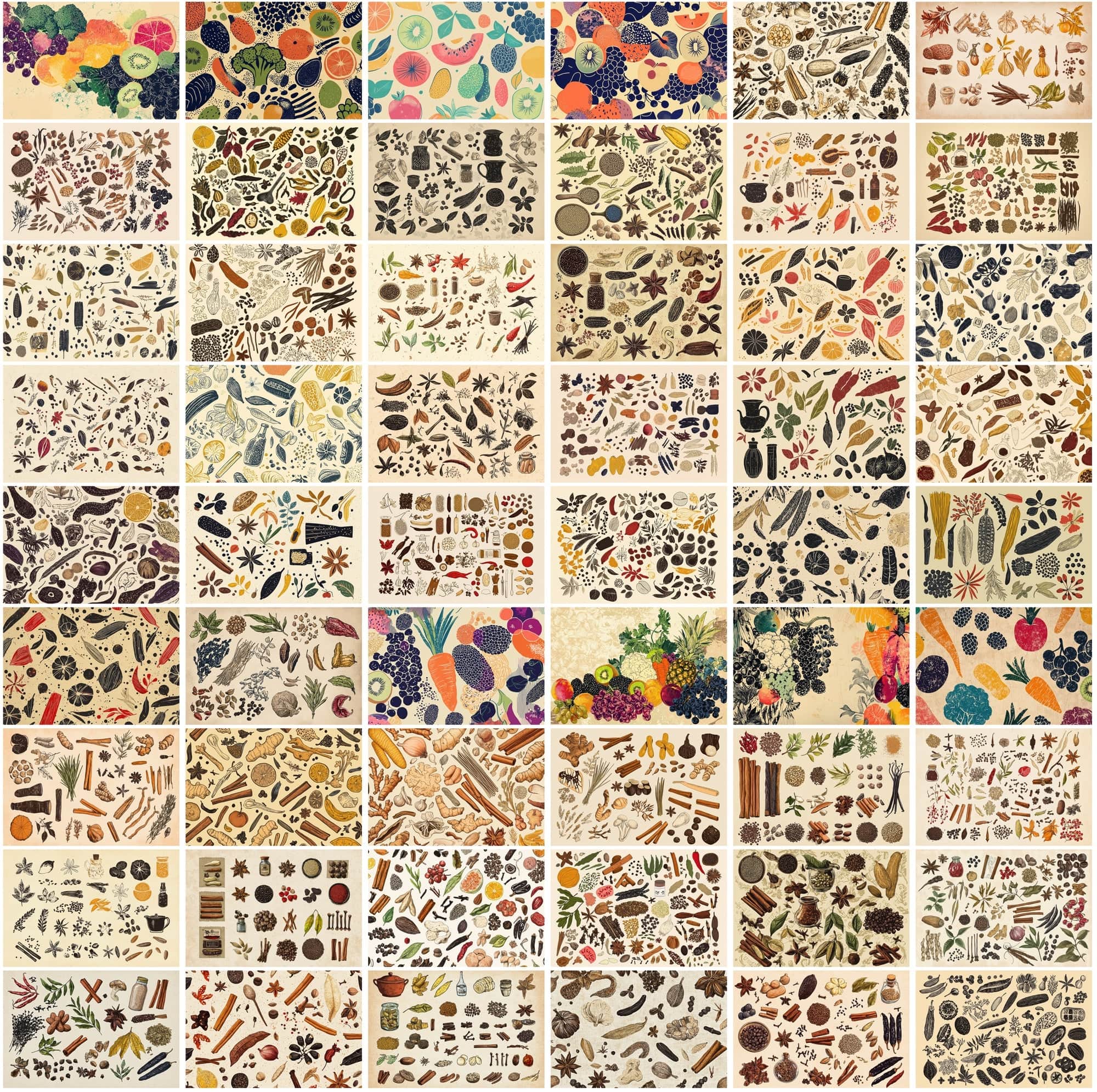 540 Vibrant Collage Backgrounds: Fruits, Veggies, Kitchenware & More | Commercial License Digital Download Sumobundle