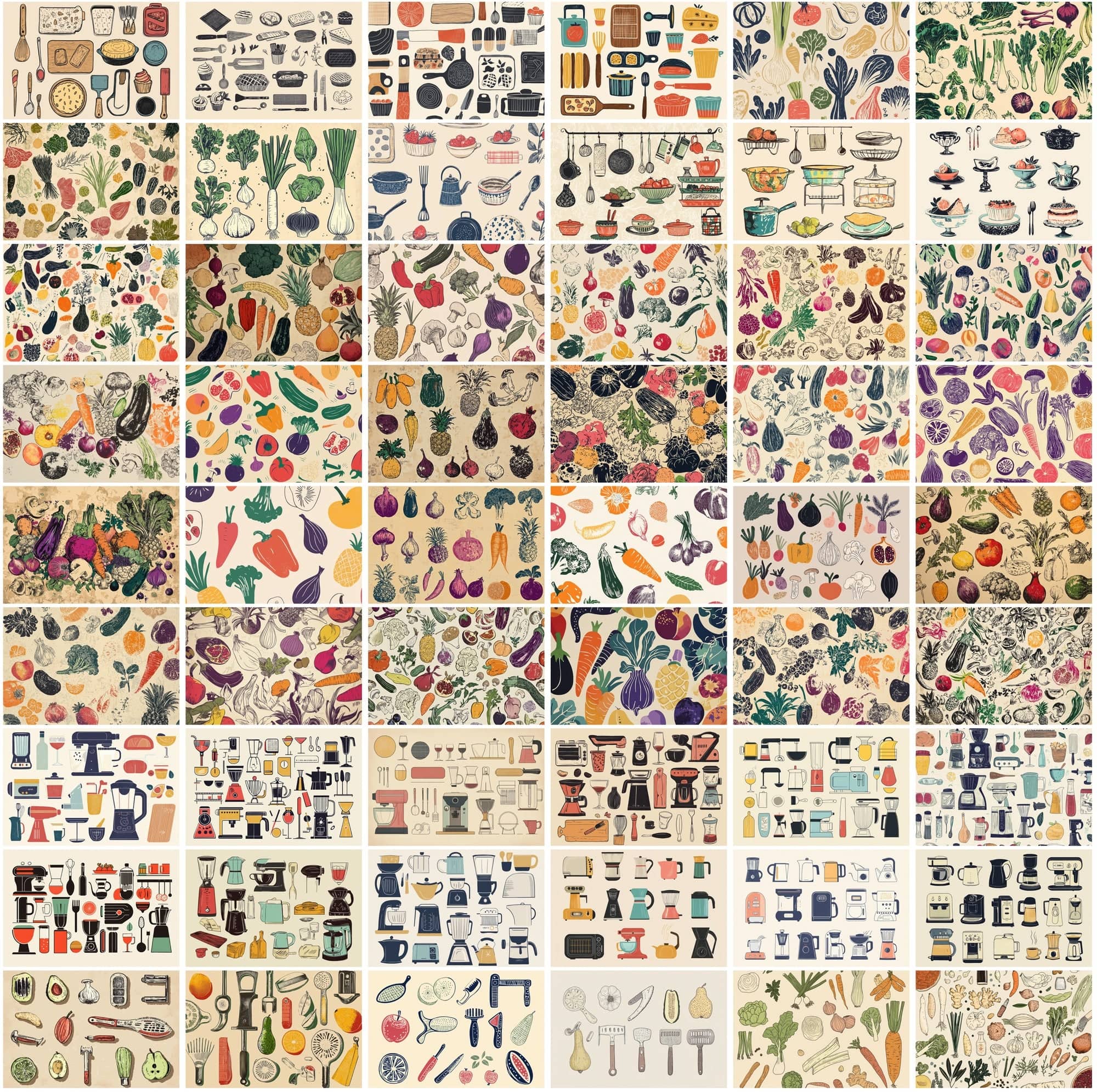 540 Vibrant Collage Backgrounds: Fruits, Veggies, Kitchenware & More | Commercial License Digital Download Sumobundle